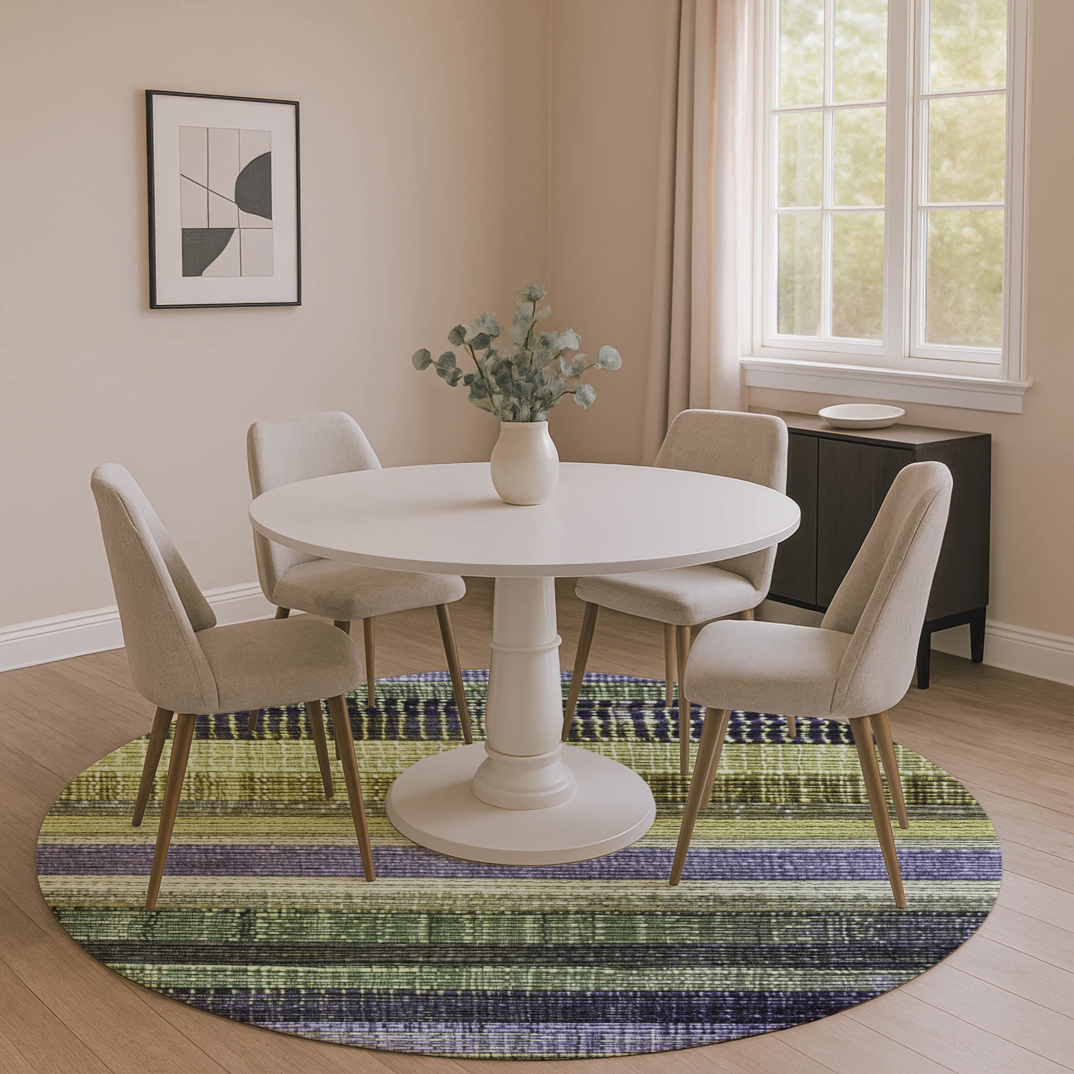 Montevideo Machine Washable Transitional Aloe Green Rug 8' x 8' #shape_Round