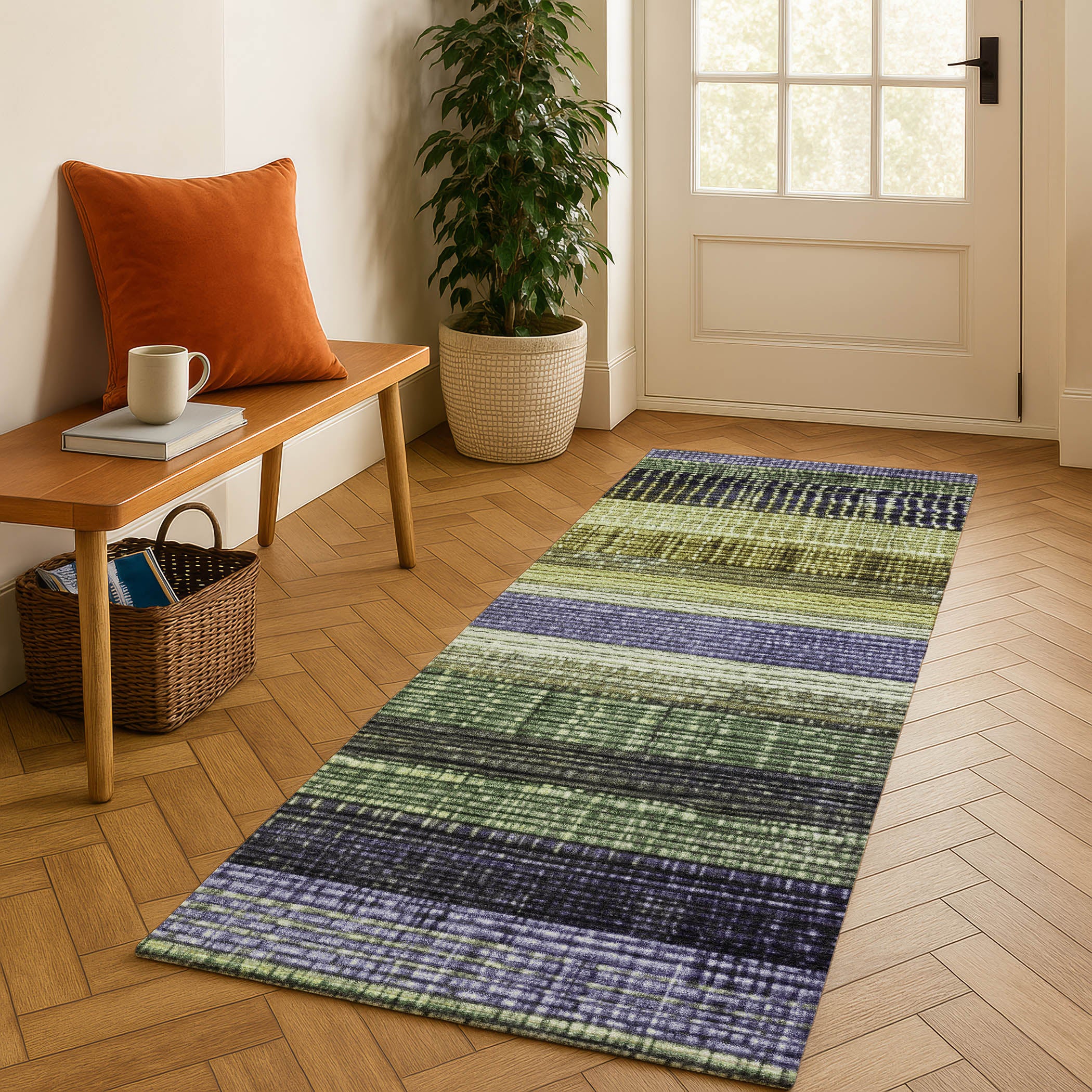Montevideo Machine Washable Transitional Aloe Green Rug 2'3" x 7'6" #shape_Runner