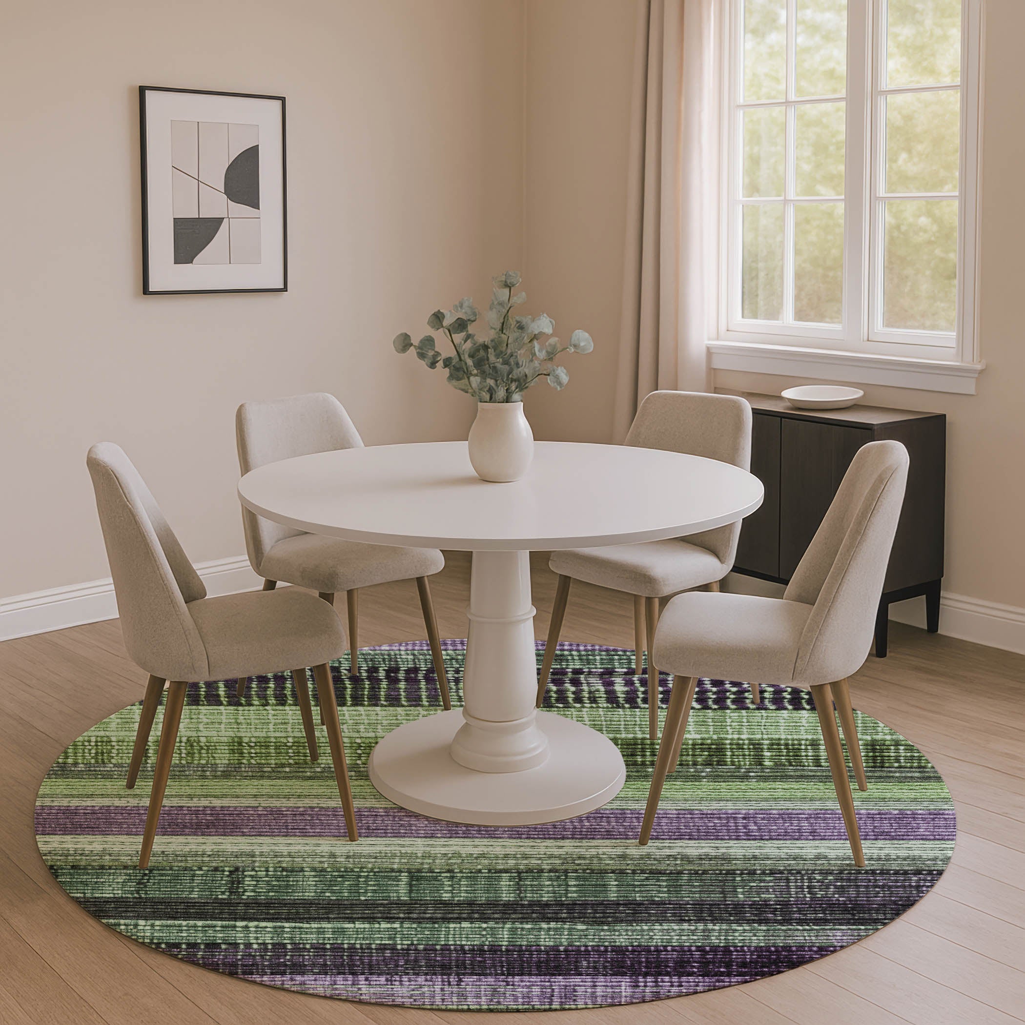 Montevideo Machine Washable Transitional Purple Rug 8' x 8' #shape_Round