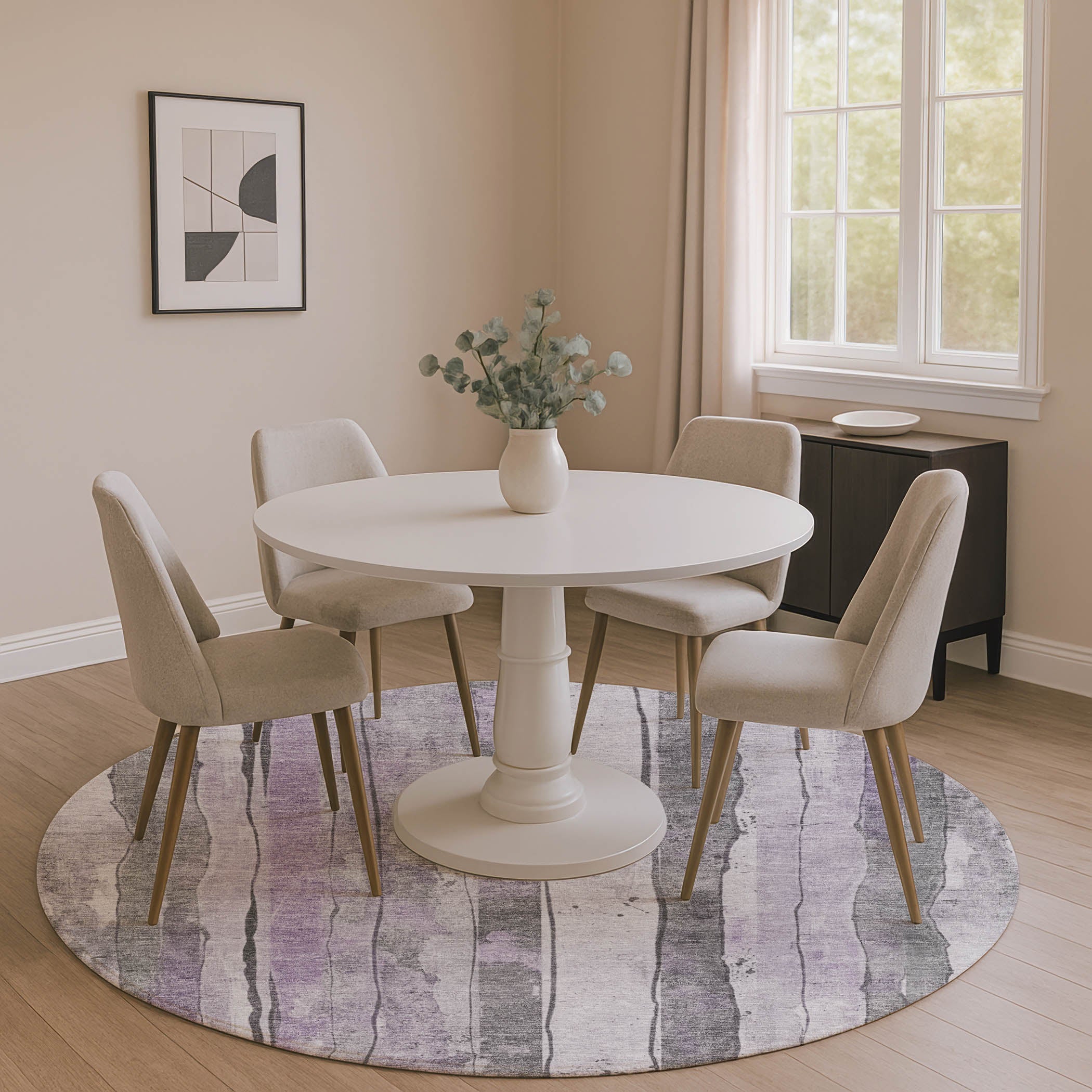 Dublin Machine Washable Transitional Lavender Purple Rug 8' x 8' #shape_Round