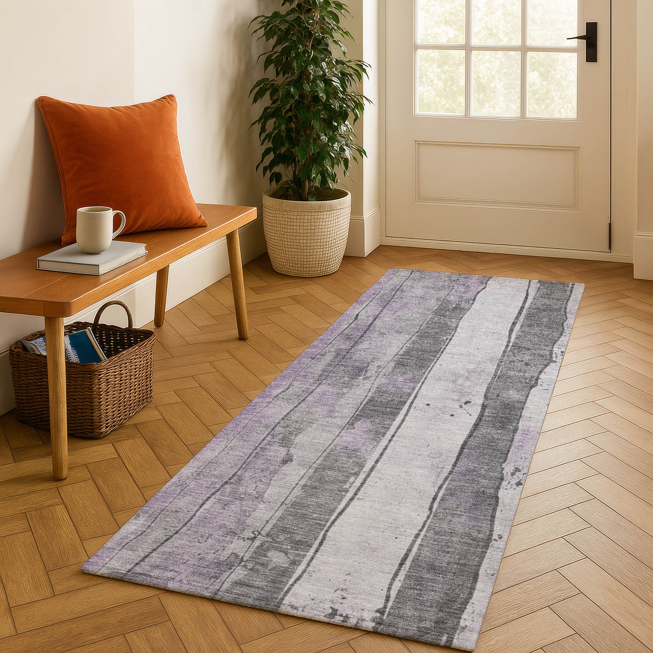 Dublin Machine Washable Transitional Lavender Purple Rug 2'3" x 7'6" #shape_Runner