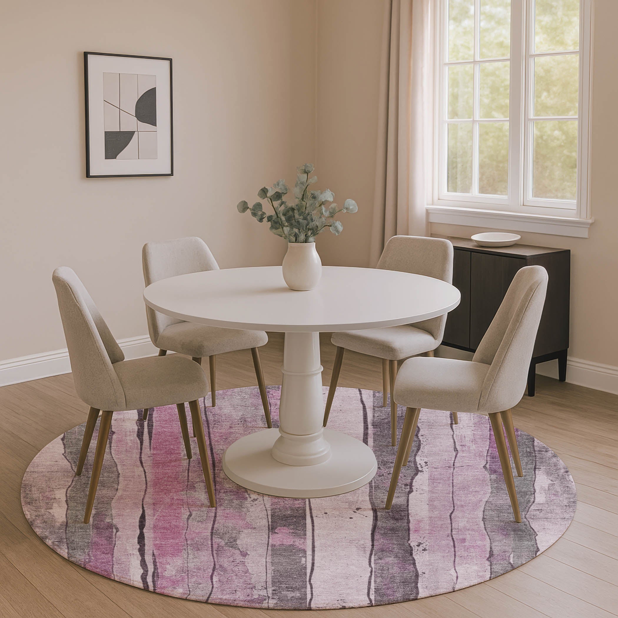 Dublin Machine Washable Transitional Pink Rug 8' x 8' #shape_Round
