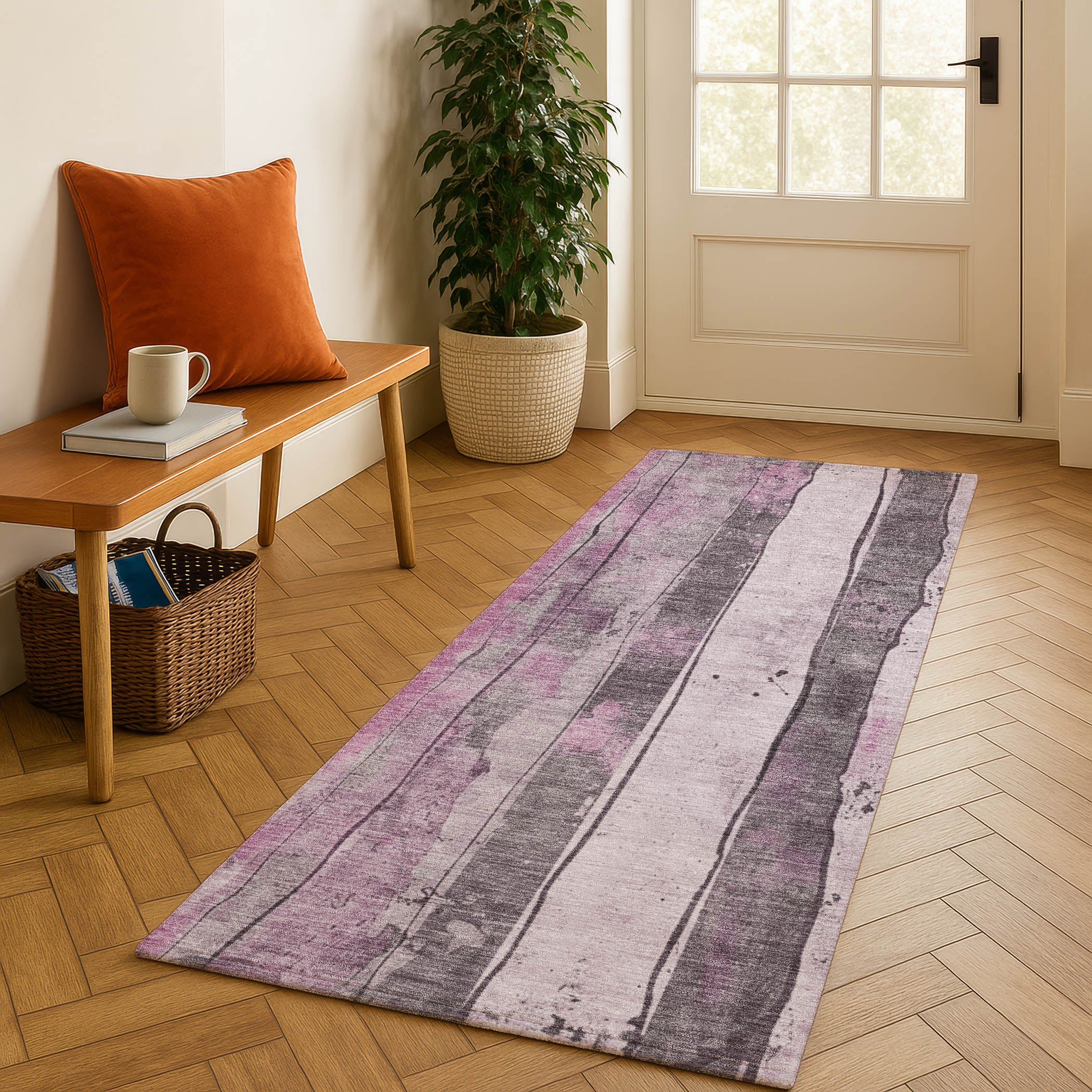 Dublin Machine Washable Transitional Pink Rug 2'3" x 7'6" #shape_Runner