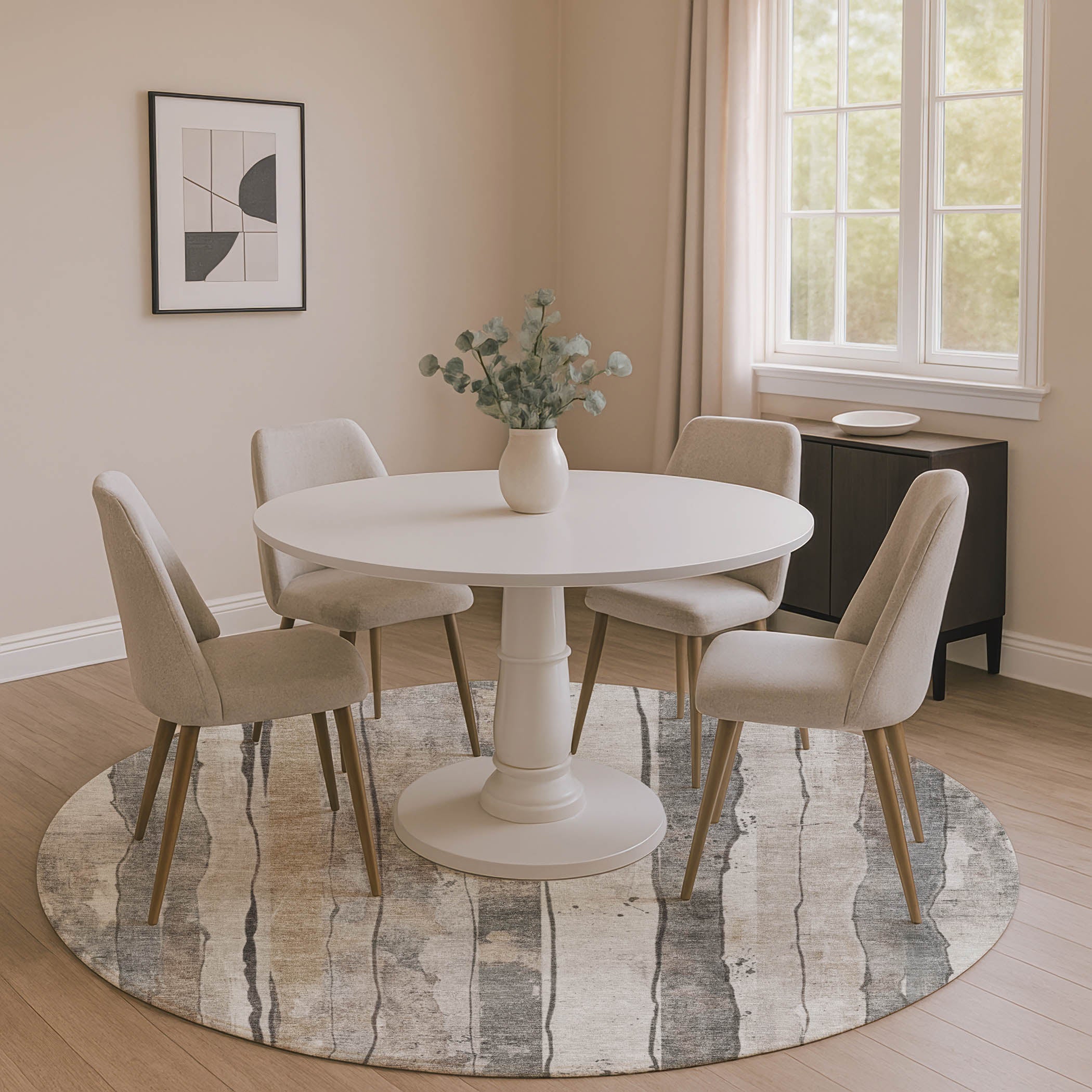 Dublin Machine Washable Transitional Putty Ivory Rug 8' x 8' #shape_Round