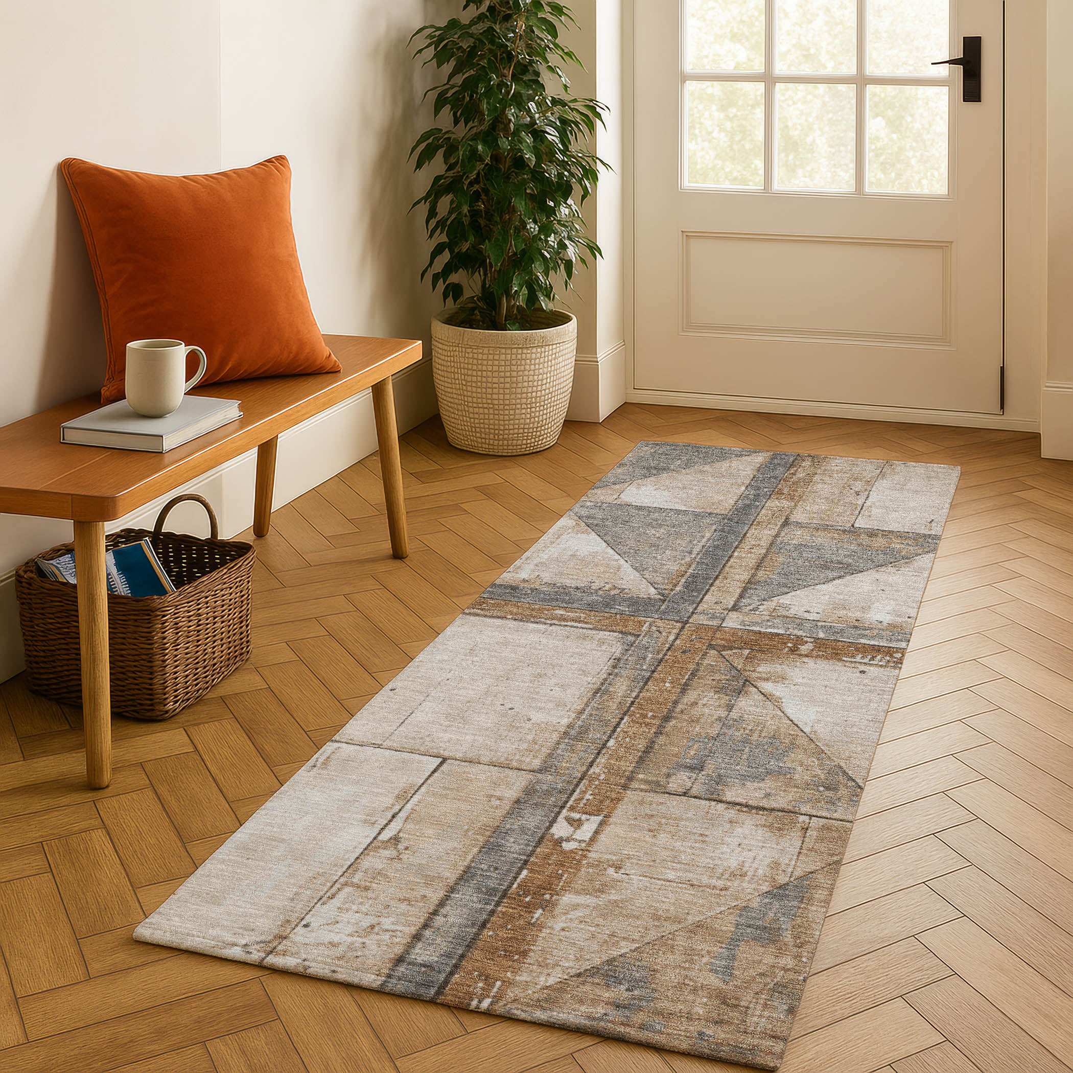 Rome Machine Washable Transitional Copper Orange Rug 2'3" x 7'6" #shape_Runner