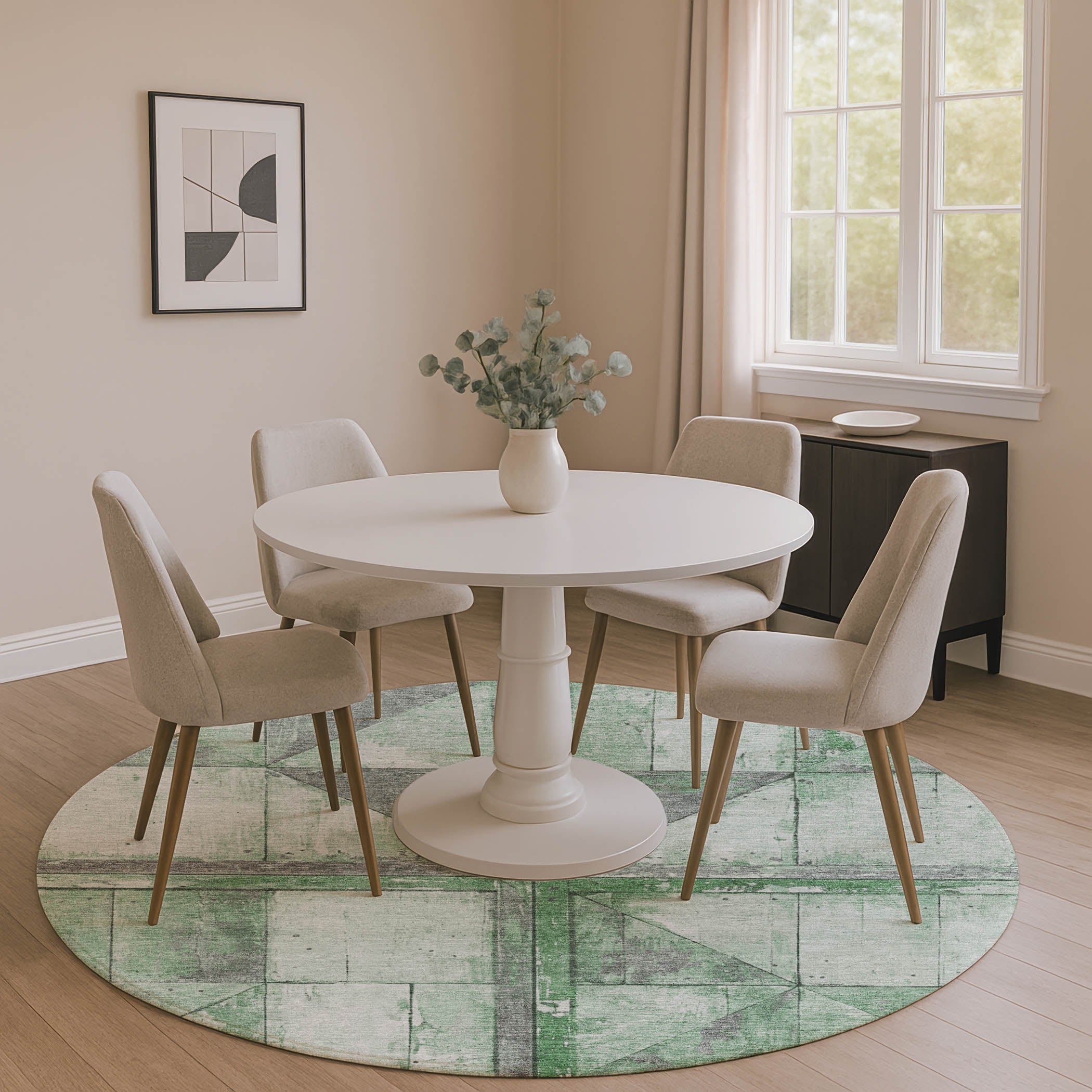 Rome Machine Washable Transitional Green Rug 8' x 8' #shape_Round