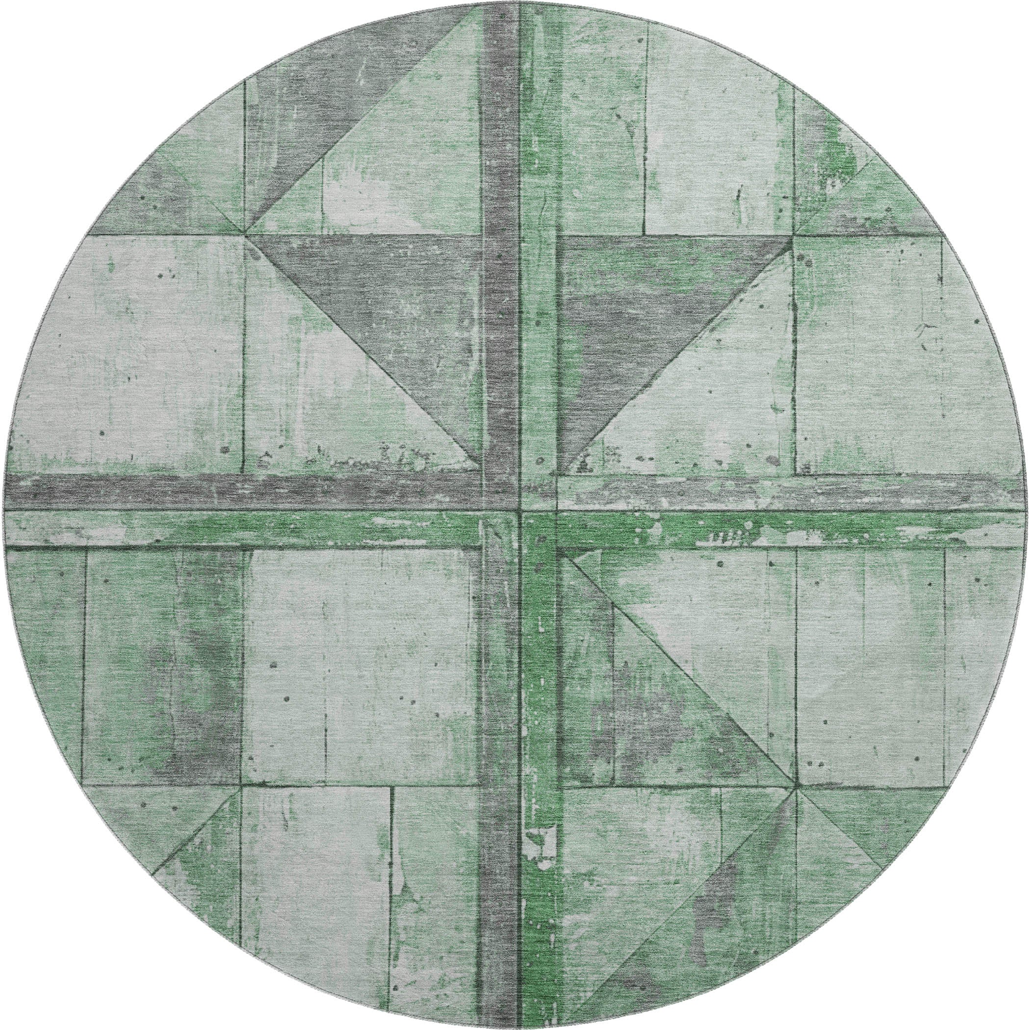 Rome Machine Washable Transitional Green Rug 8' x 8' #shape_Round