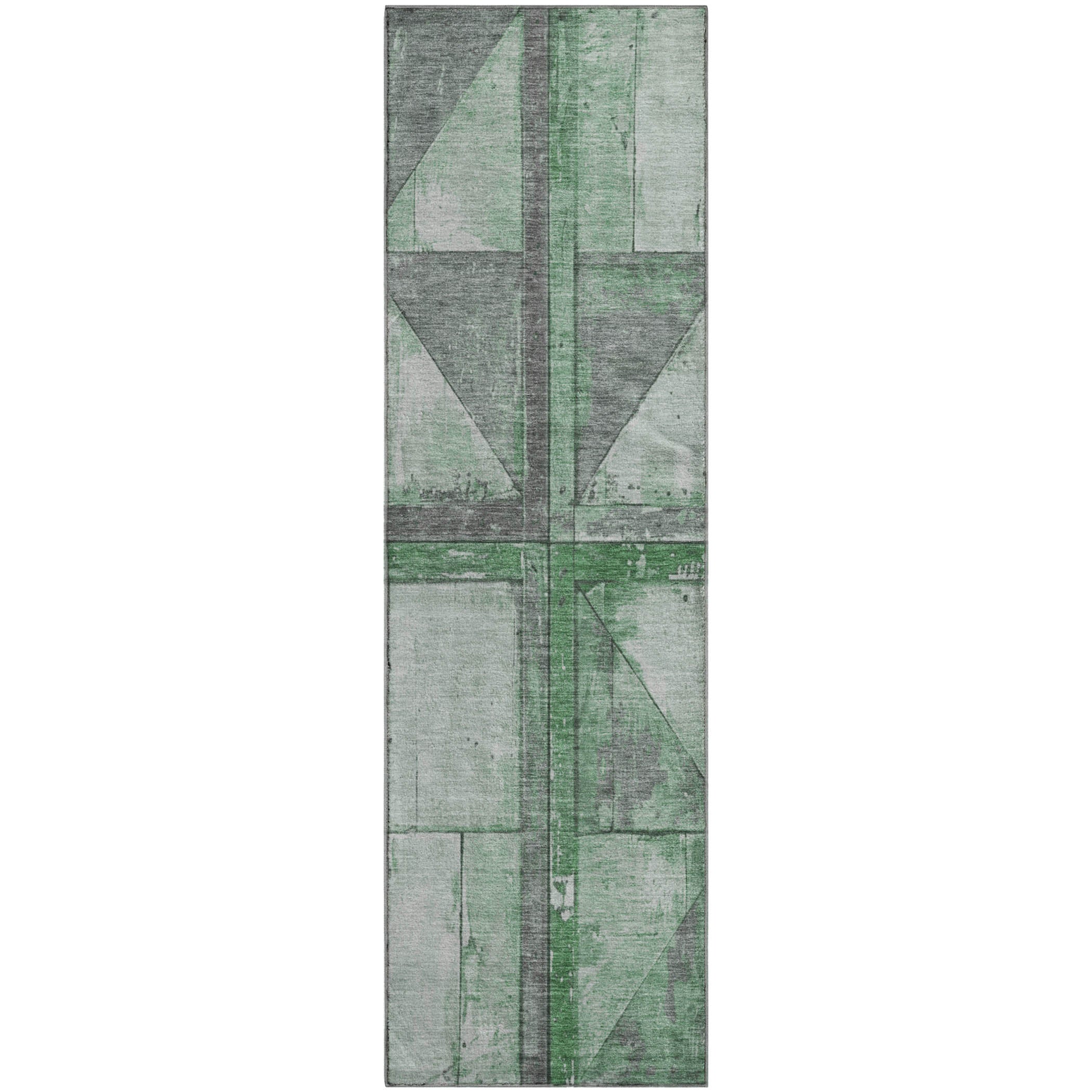 Rome Machine Washable Transitional Green Rug 2'3" x 7'6" #shape_Runner