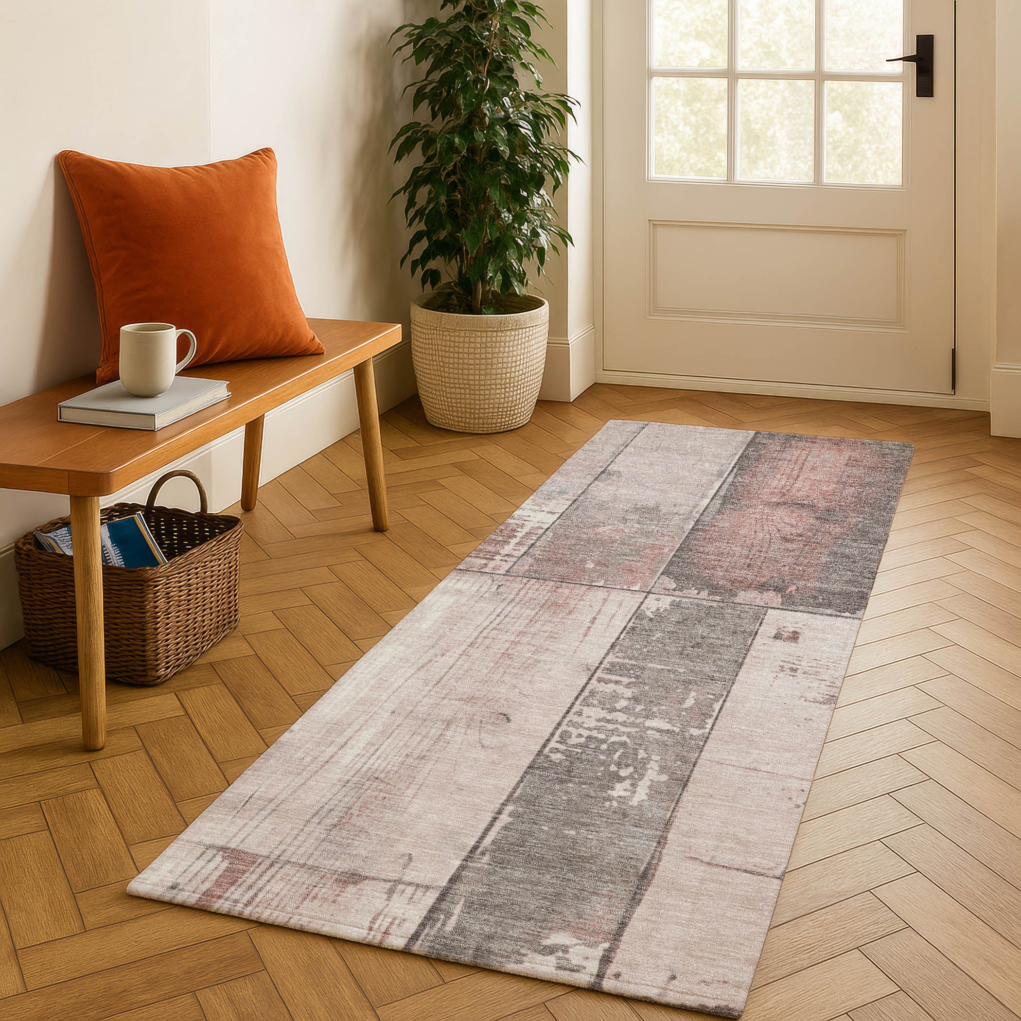 Santorini Machine Washable Transitional Copper Orange Rug 2'3" x 7'6" #shape_Runner