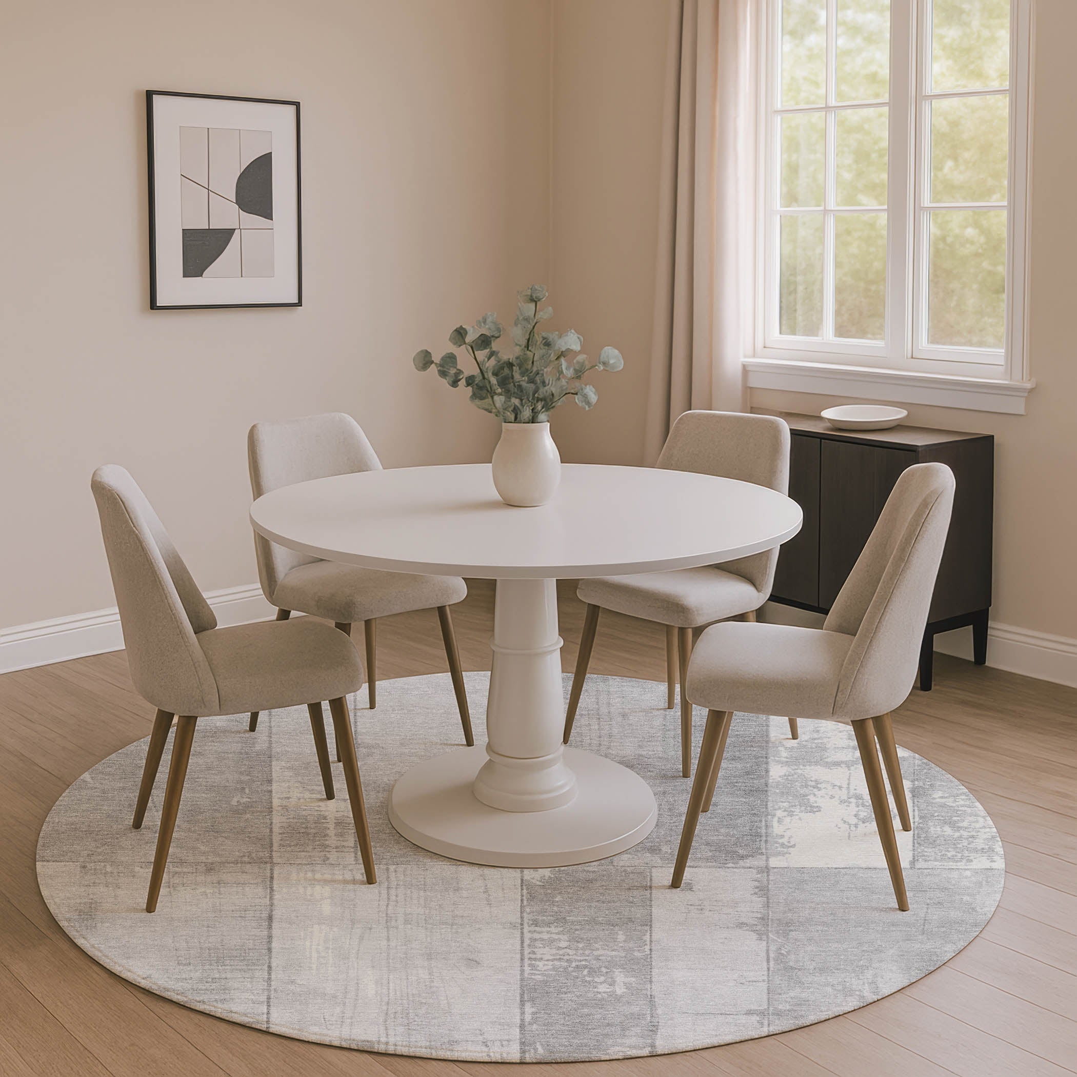 Santorini Machine Washable Transitional Gray Rug 8' x 8' #shape_Round