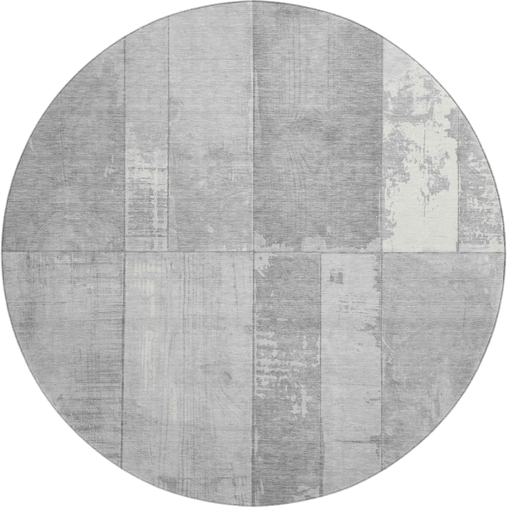 Santorini Machine Washable Transitional Gray Rug 8' x 8' #shape_Round