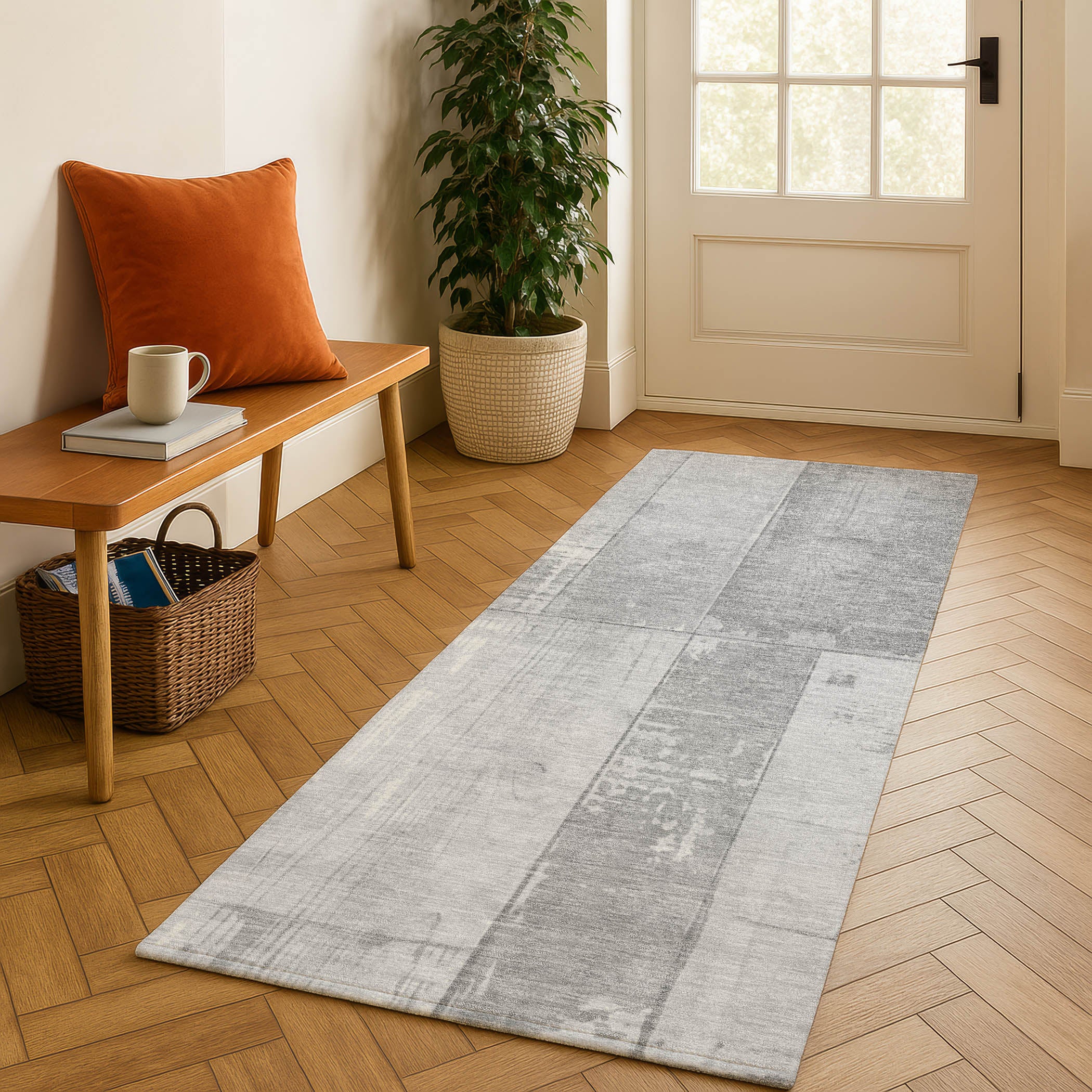 Santorini Machine Washable Transitional Gray Rug 2'3" x 7'6" #shape_Runner