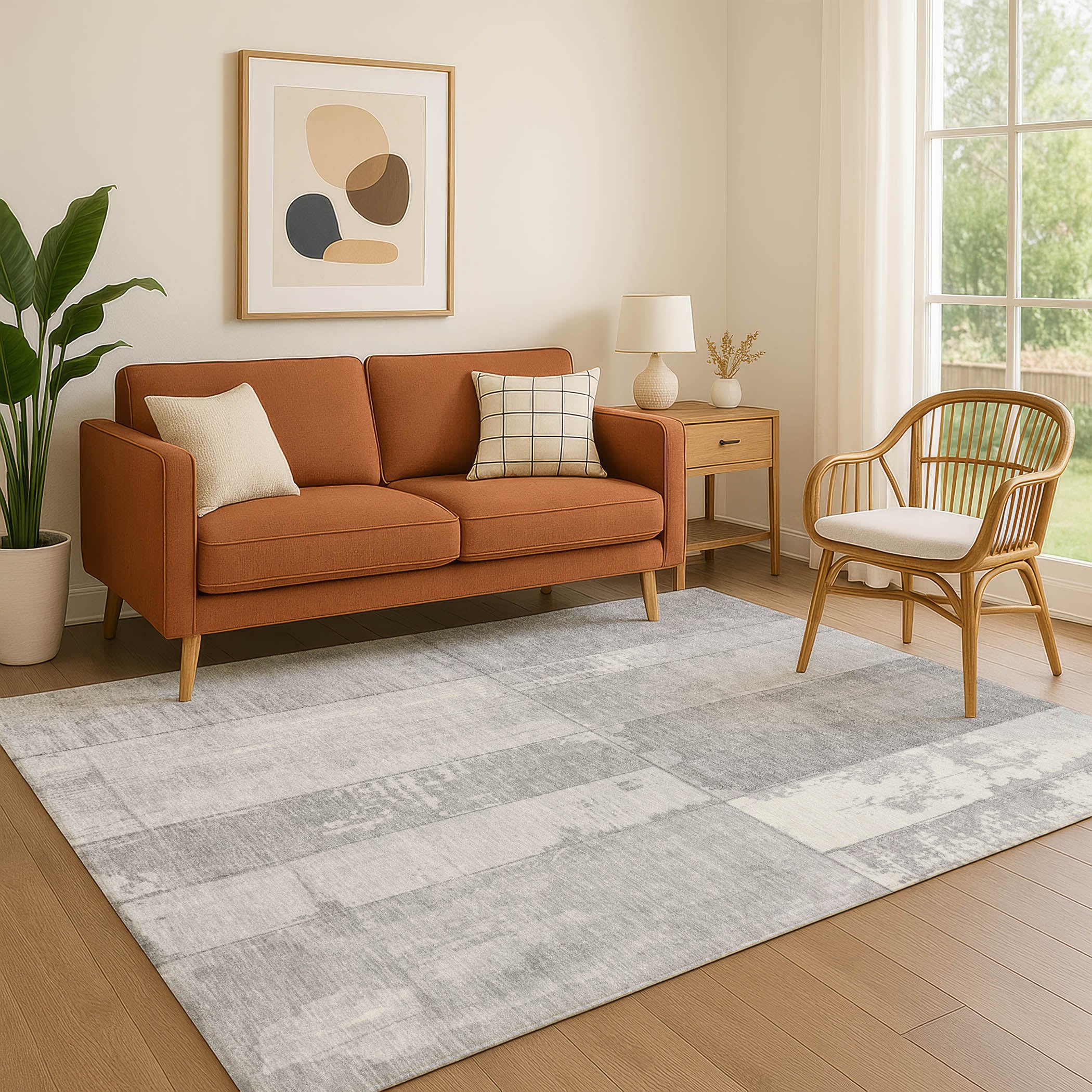 Santorini Machine Washable Transitional Gray Rug 2'6" x 3'10" #shape_Rectangle