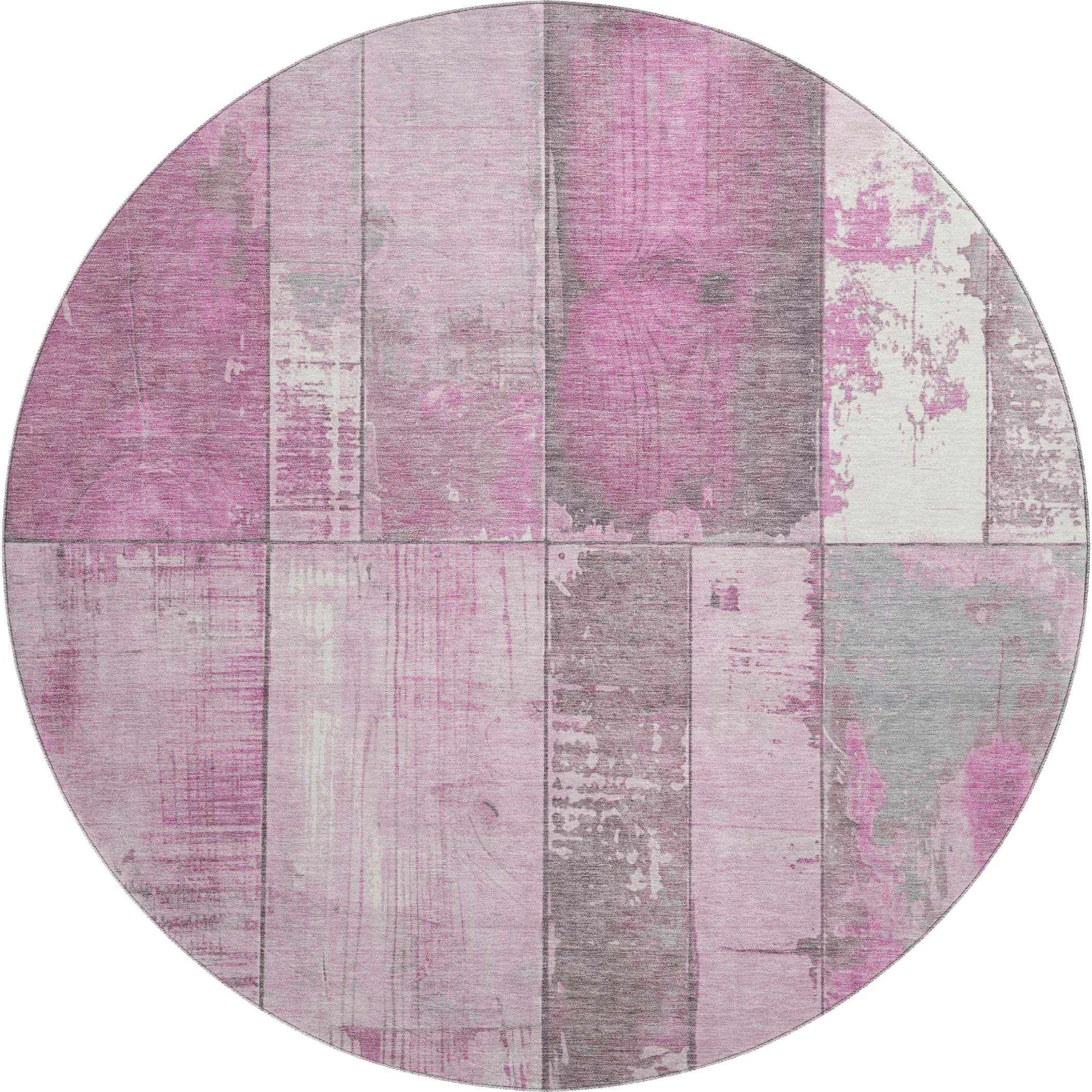 Santorini Machine Washable Transitional Pink Rug 8' x 8' #shape_Round