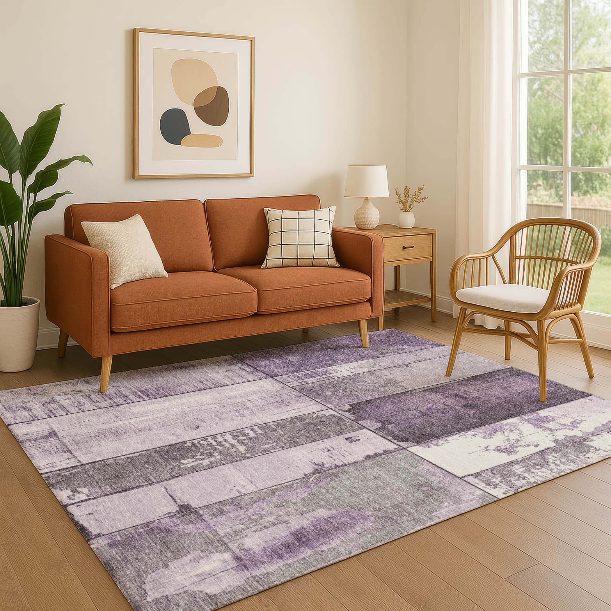 Santorini Machine Washable Transitional Purple Rug 2'6" x 3'10" #shape_Rectangle