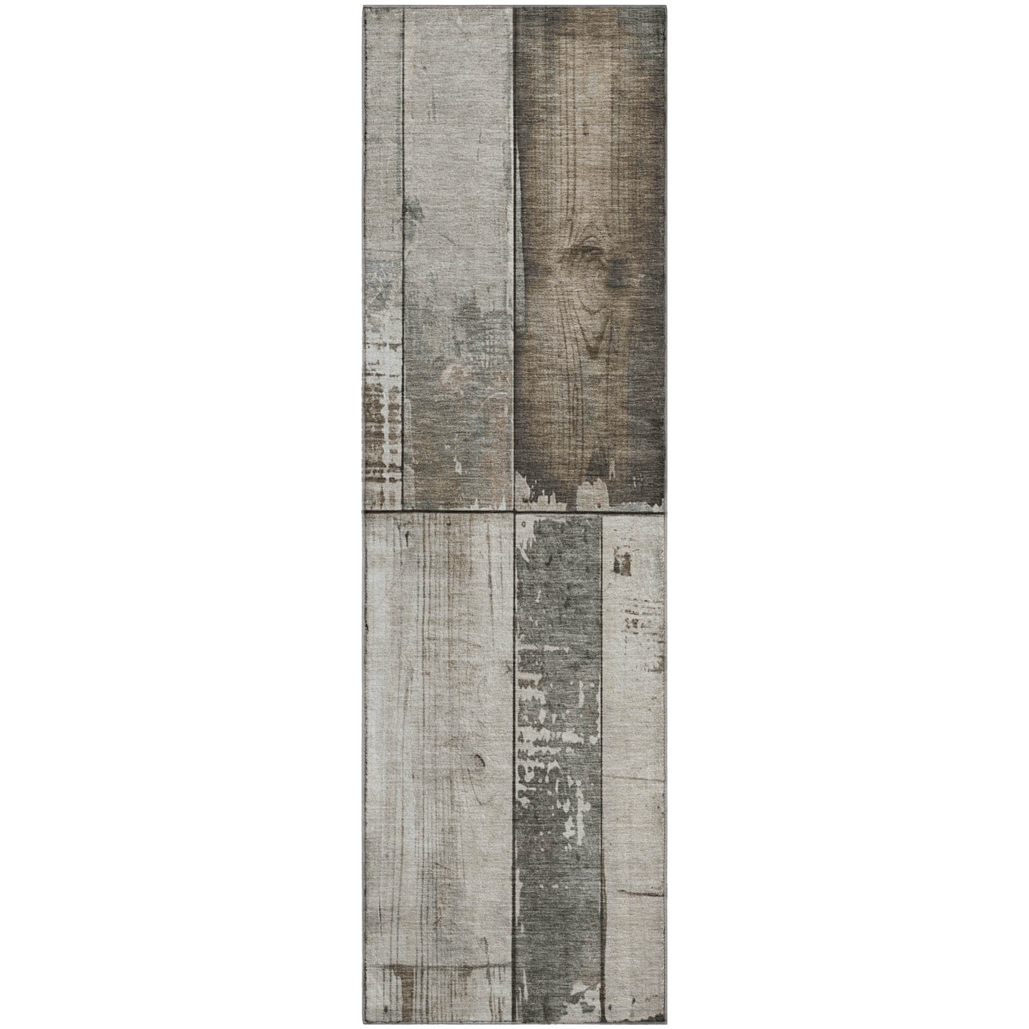 Santorini Machine Washable Transitional Taupe Brown Rug 2'3" x 7'6" #shape_Runner