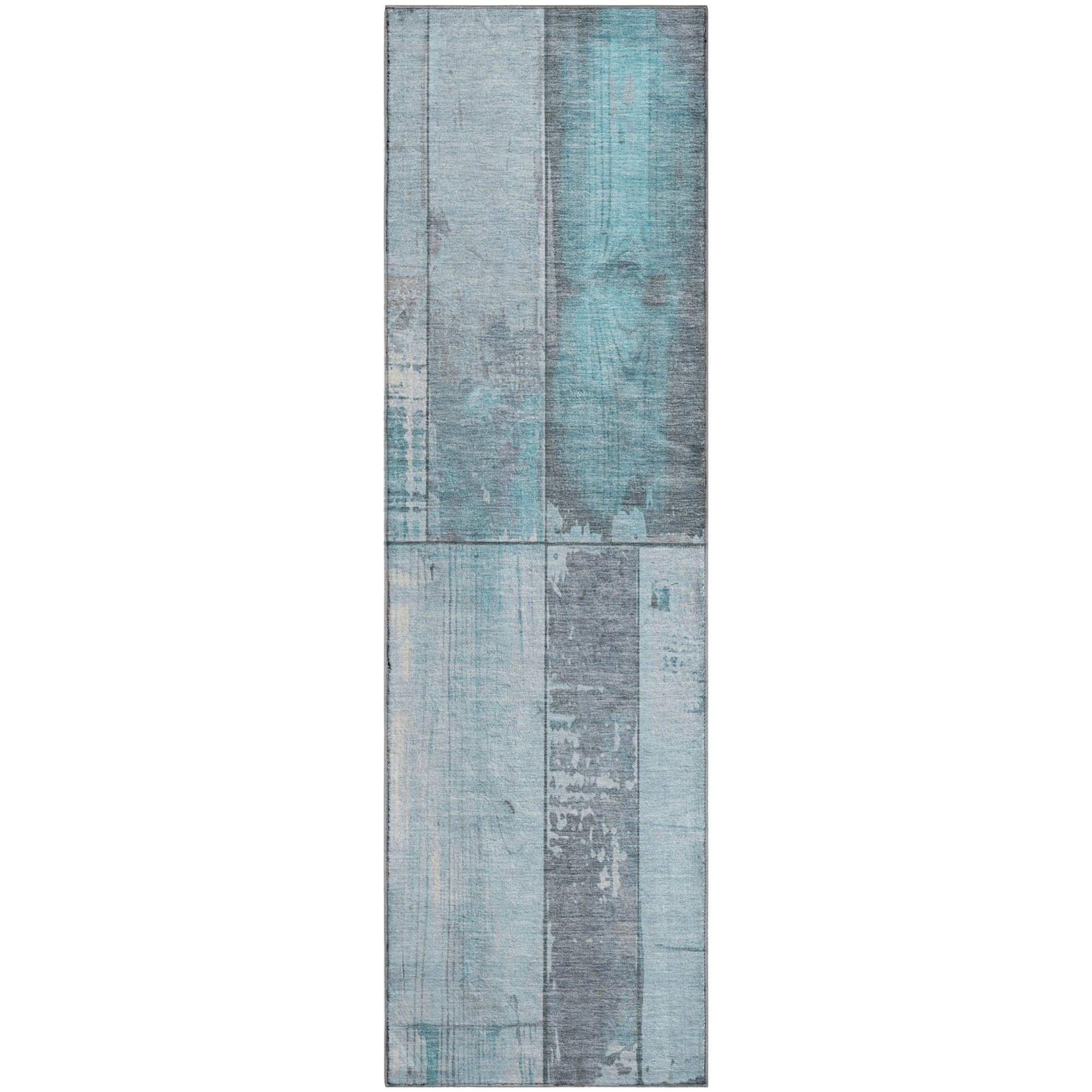 Santorini Machine Washable Transitional Teal Rug 2'3" x 7'6" #shape_Runner