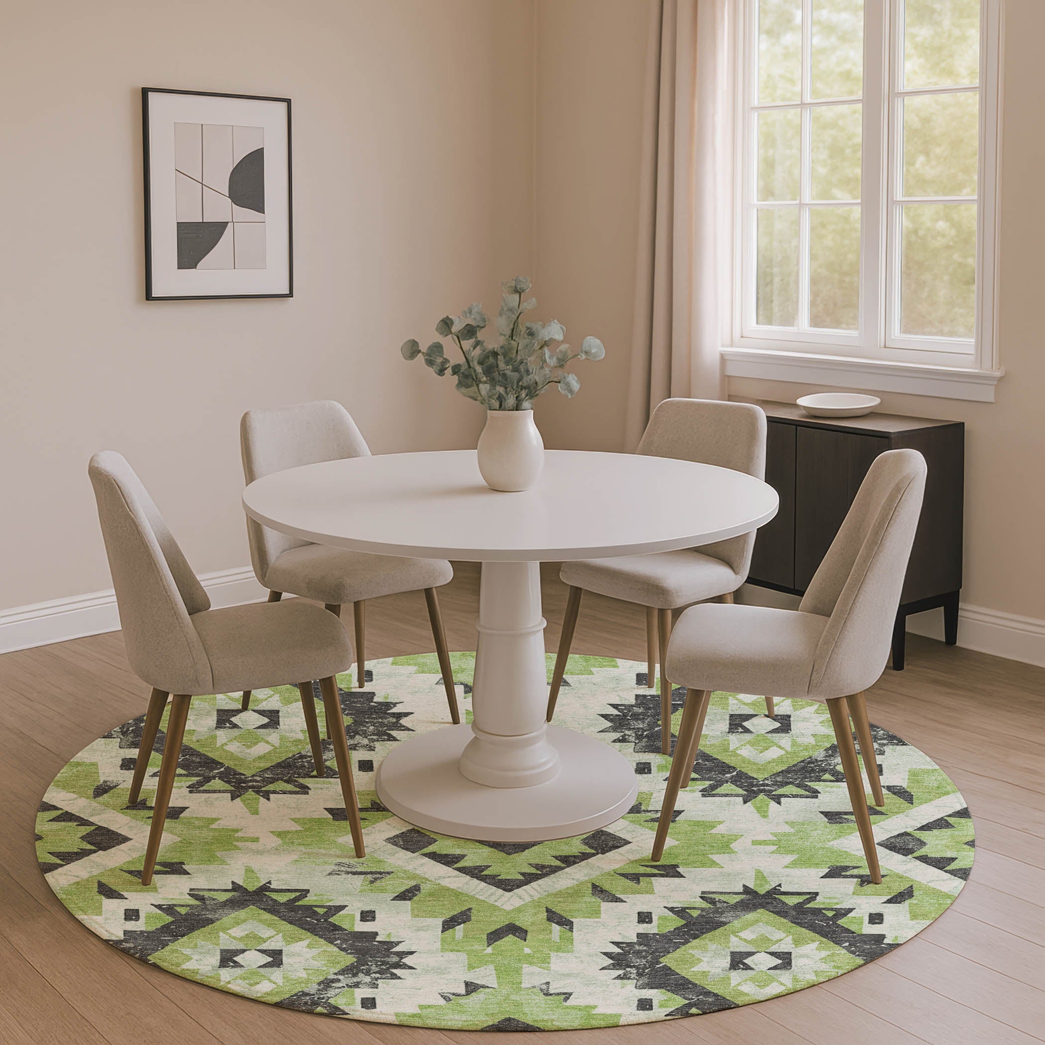 Reykjavik Machine Washable Transitional Aloe Green Rug 8' x 8' #shape_Round