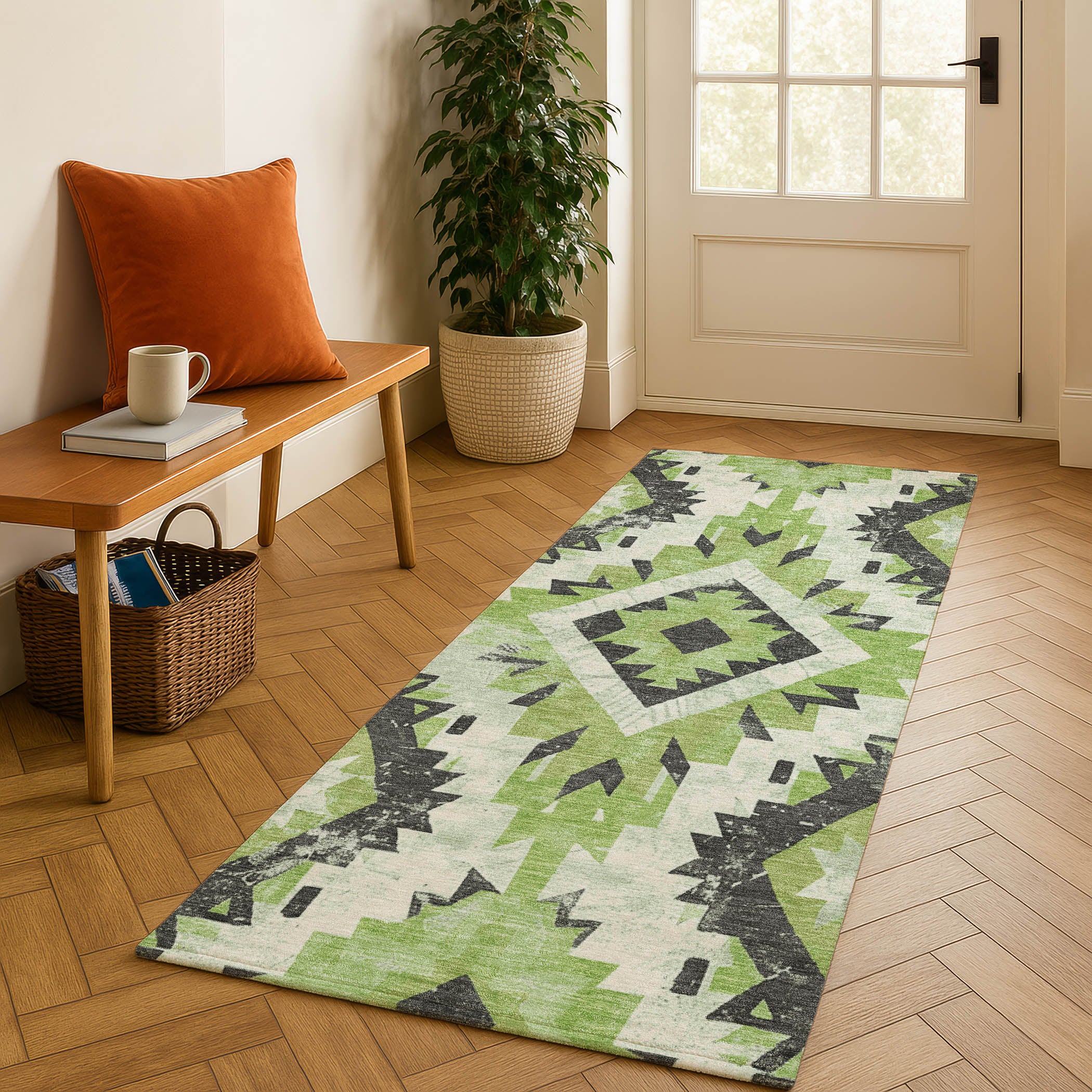 Reykjavik Machine Washable Transitional Aloe Green Rug 2'3" x 7'6" #shape_Runner