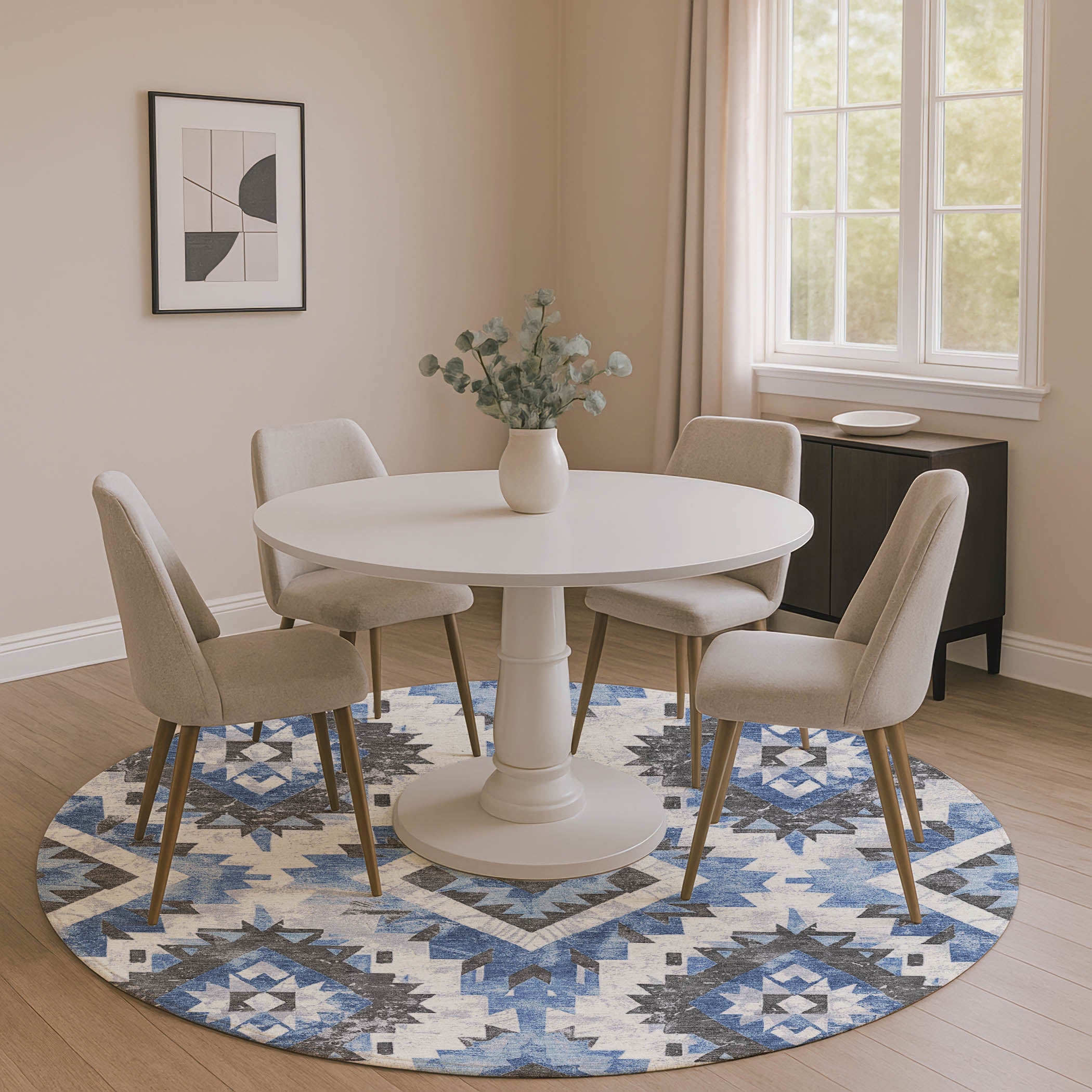 Reykjavik Machine Washable Transitional Blue Rug 8' x 8' #shape_Round