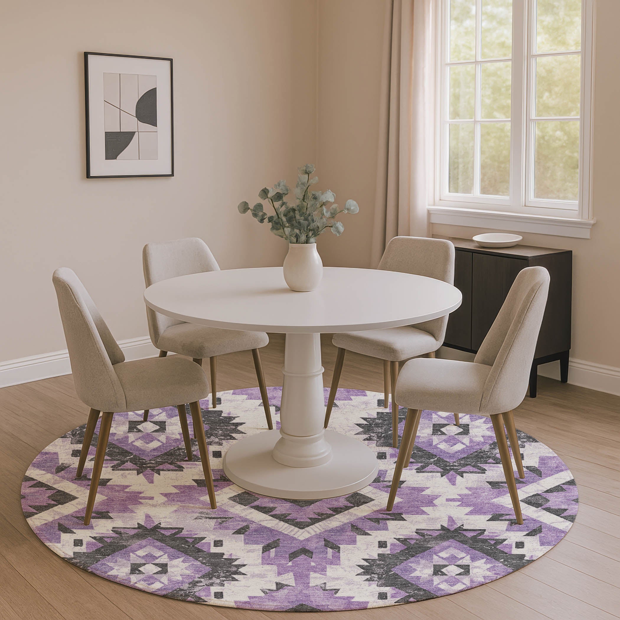 Reykjavik Machine Washable Transitional Purple Rug 8' x 8' #shape_Round