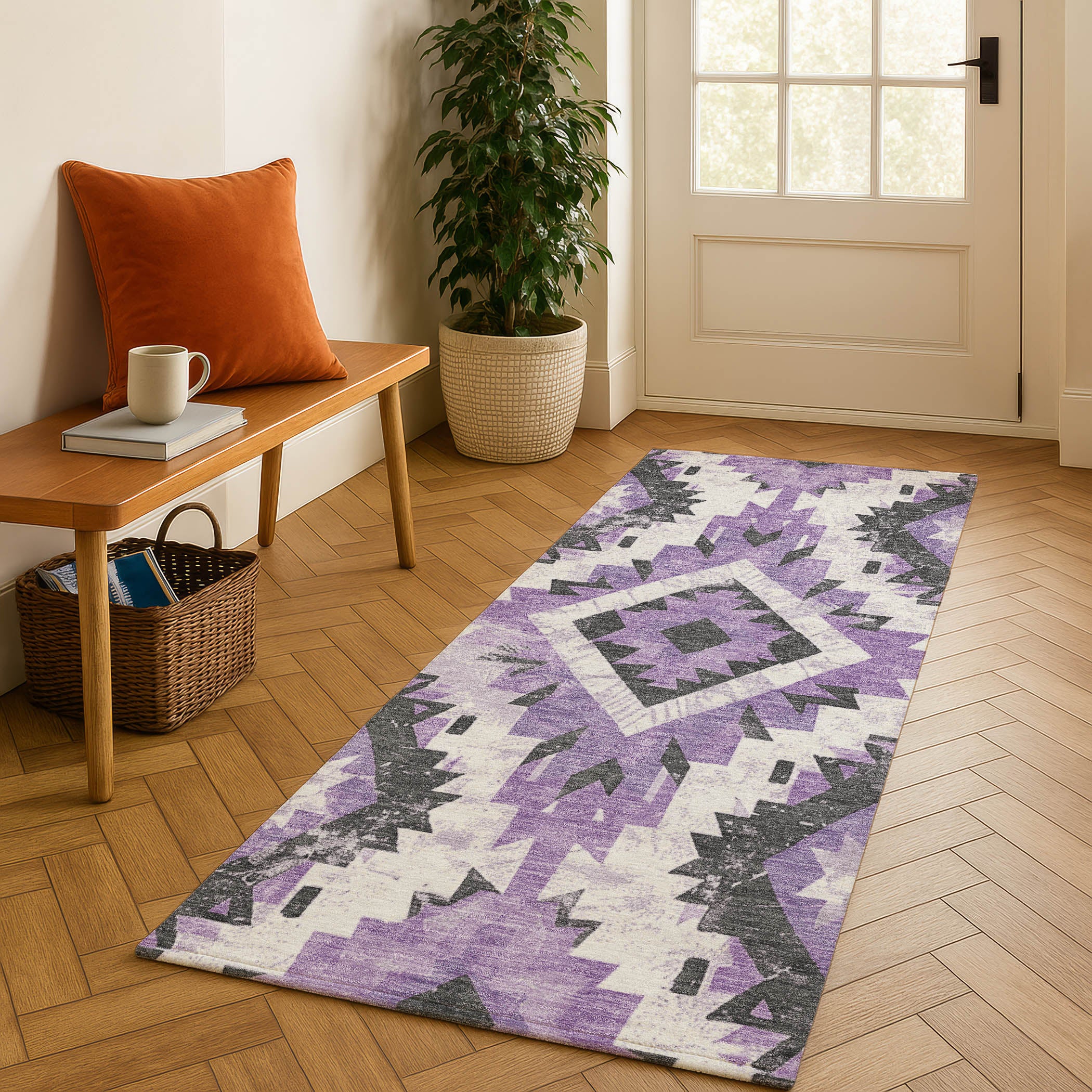 Reykjavik Machine Washable Transitional Purple Rug 2'3" x 7'6" #shape_Runner