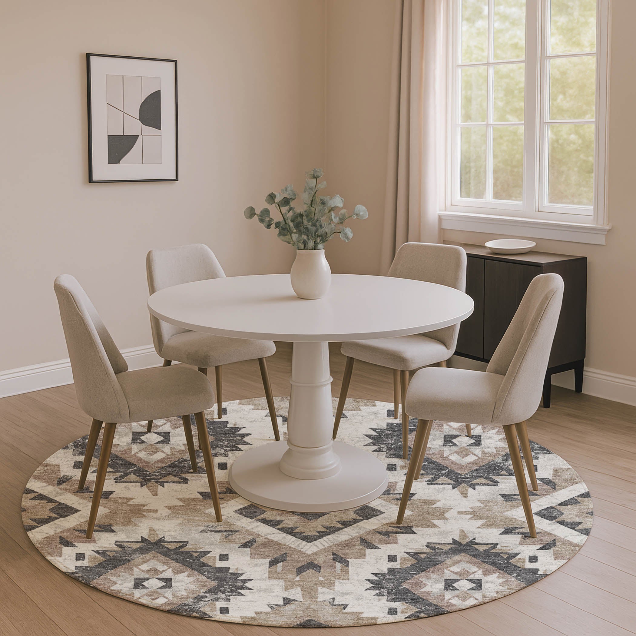Reykjavik Machine Washable Transitional Taupe Brown Rug 8' x 8' #shape_Round