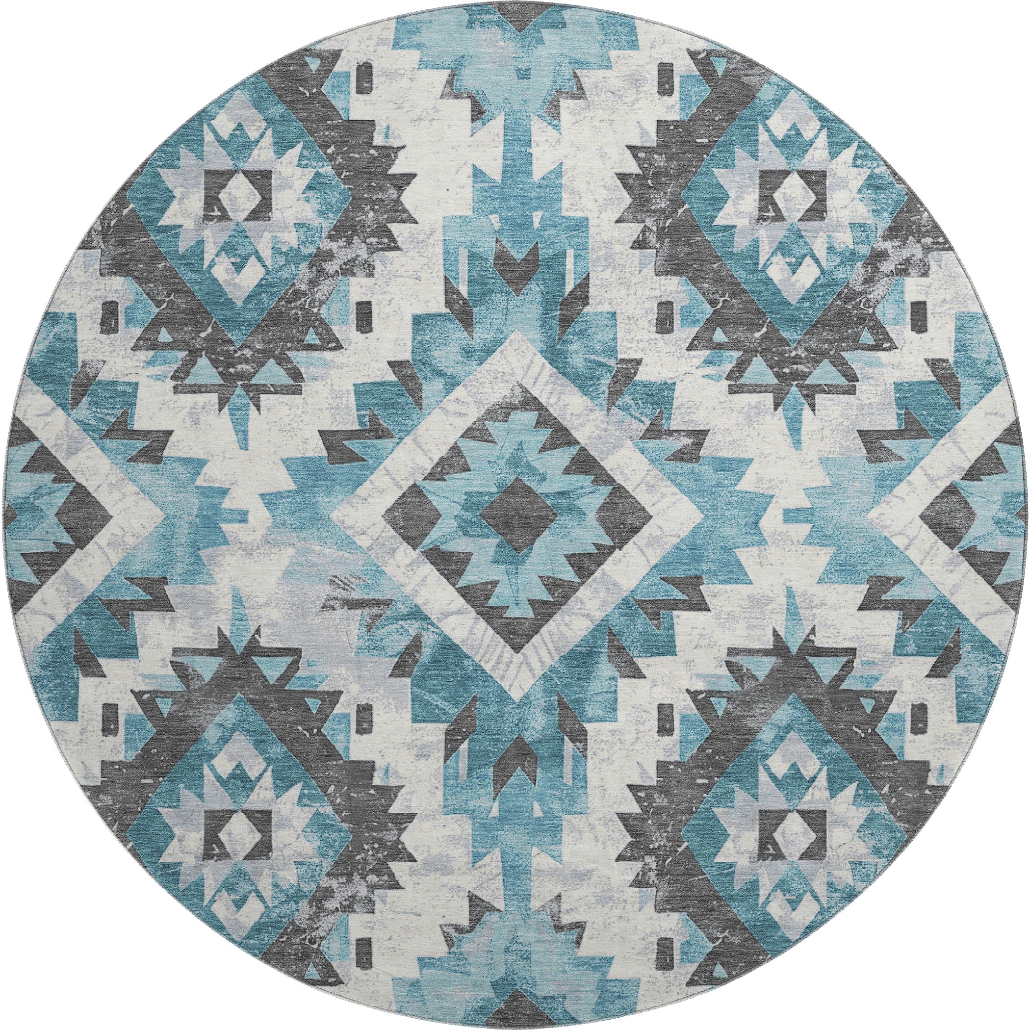 Reykjavik Machine Washable Transitional Teal Rug 8' x 8' #shape_Round