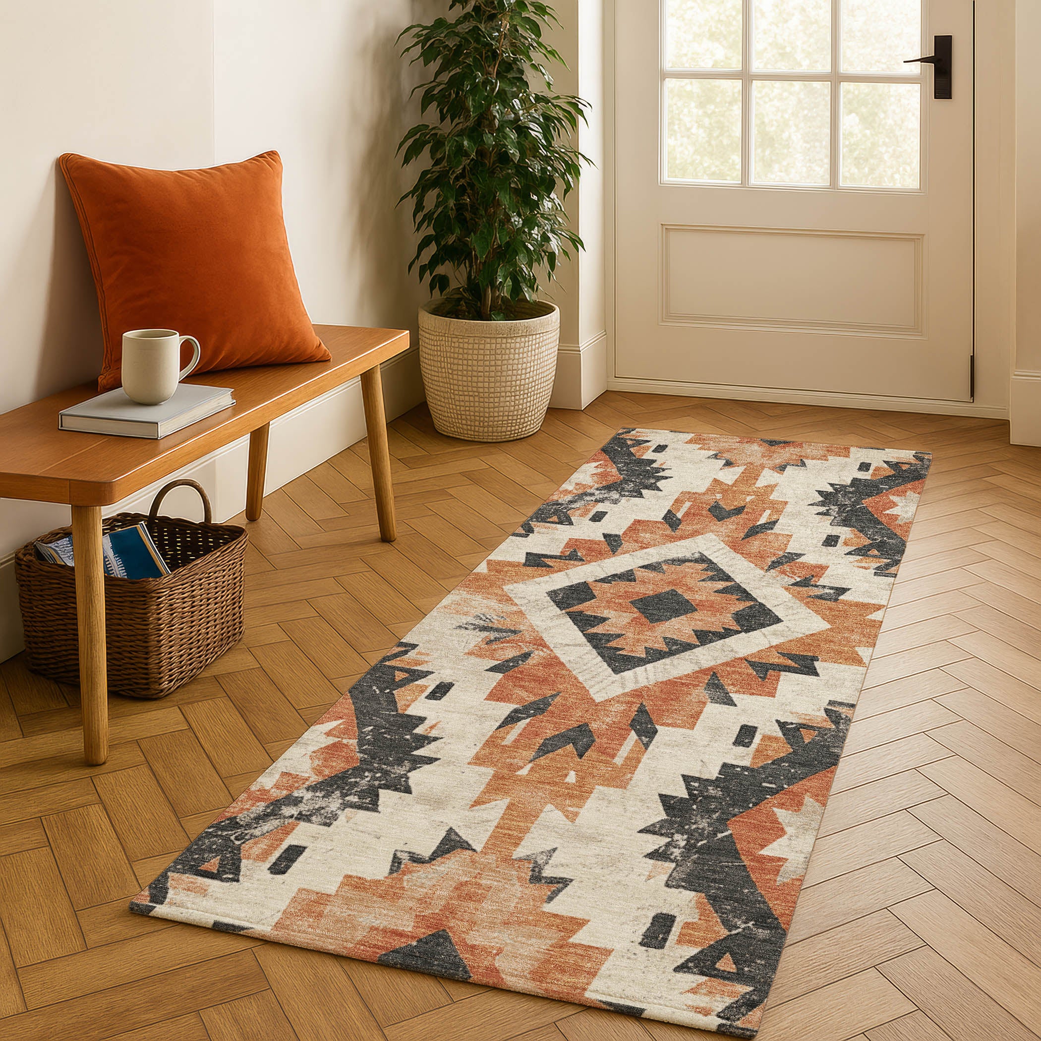 Reykjavik Machine Washable Transitional Terracotta Orange Rug 2'3" x 7'6" #shape_Runner