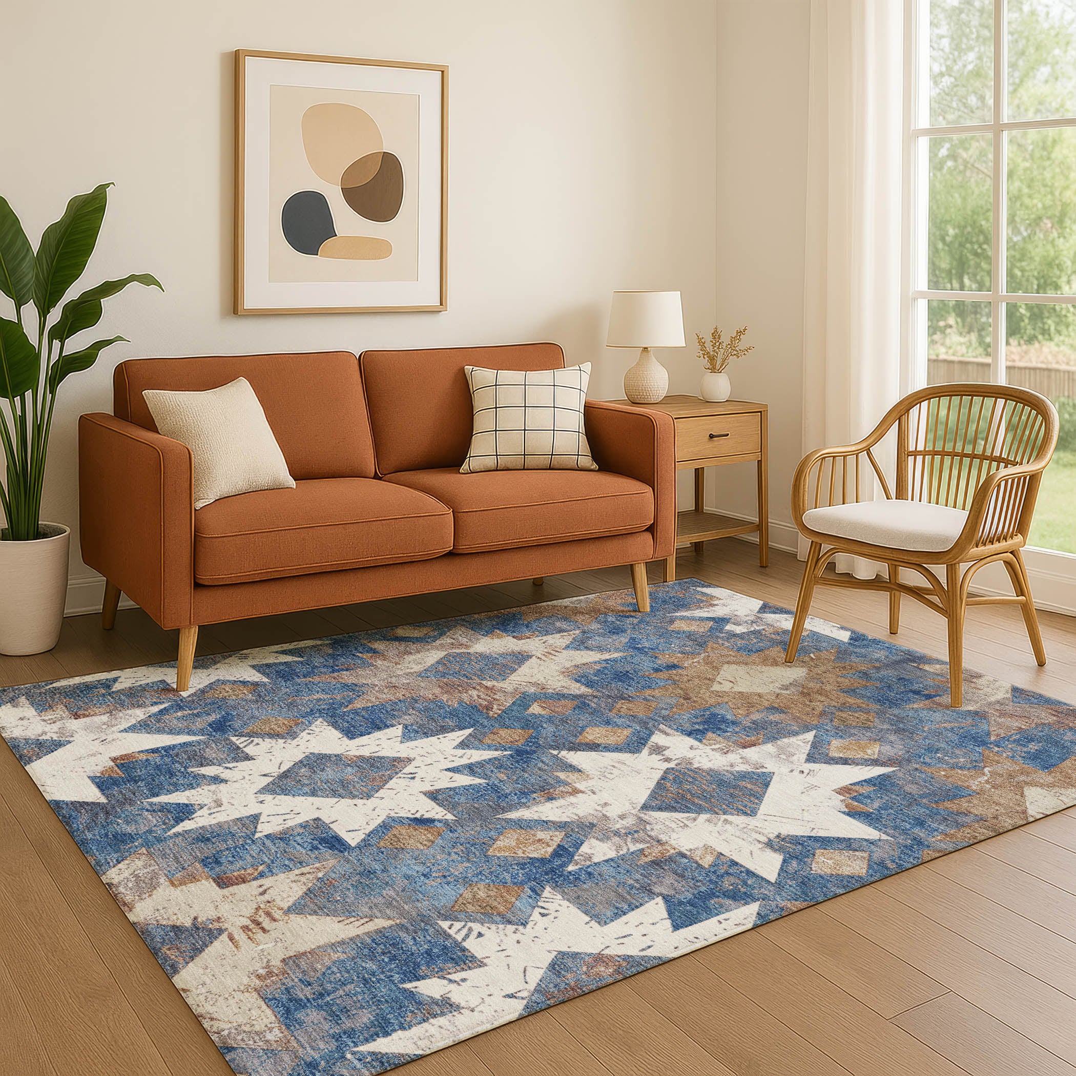 Valletta Machine Washable Transitional Blue Rug 2'6" x 3'10" #shape_Rectangle