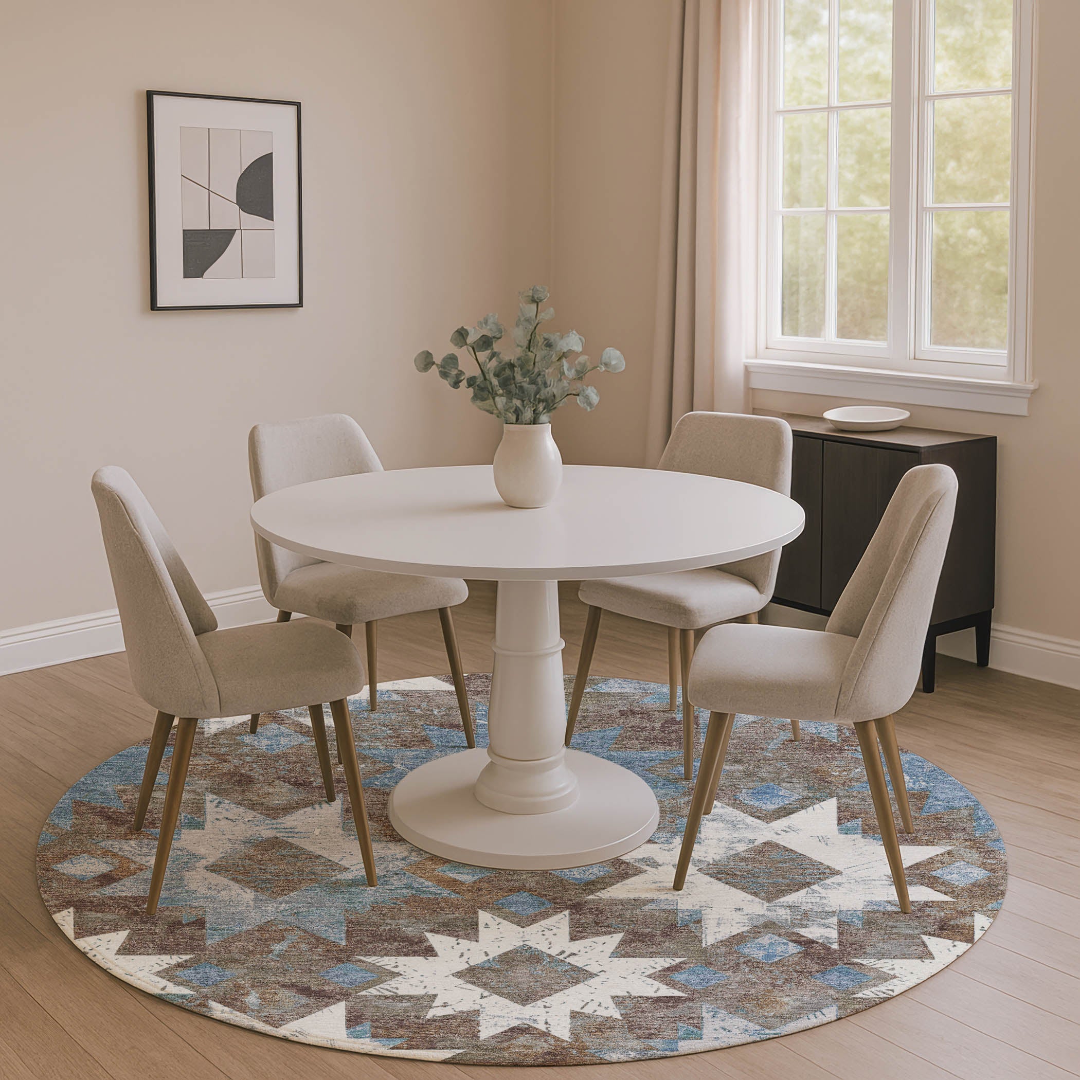 Valletta Machine Washable Transitional Brown Rug 8' x 8' #shape_Round