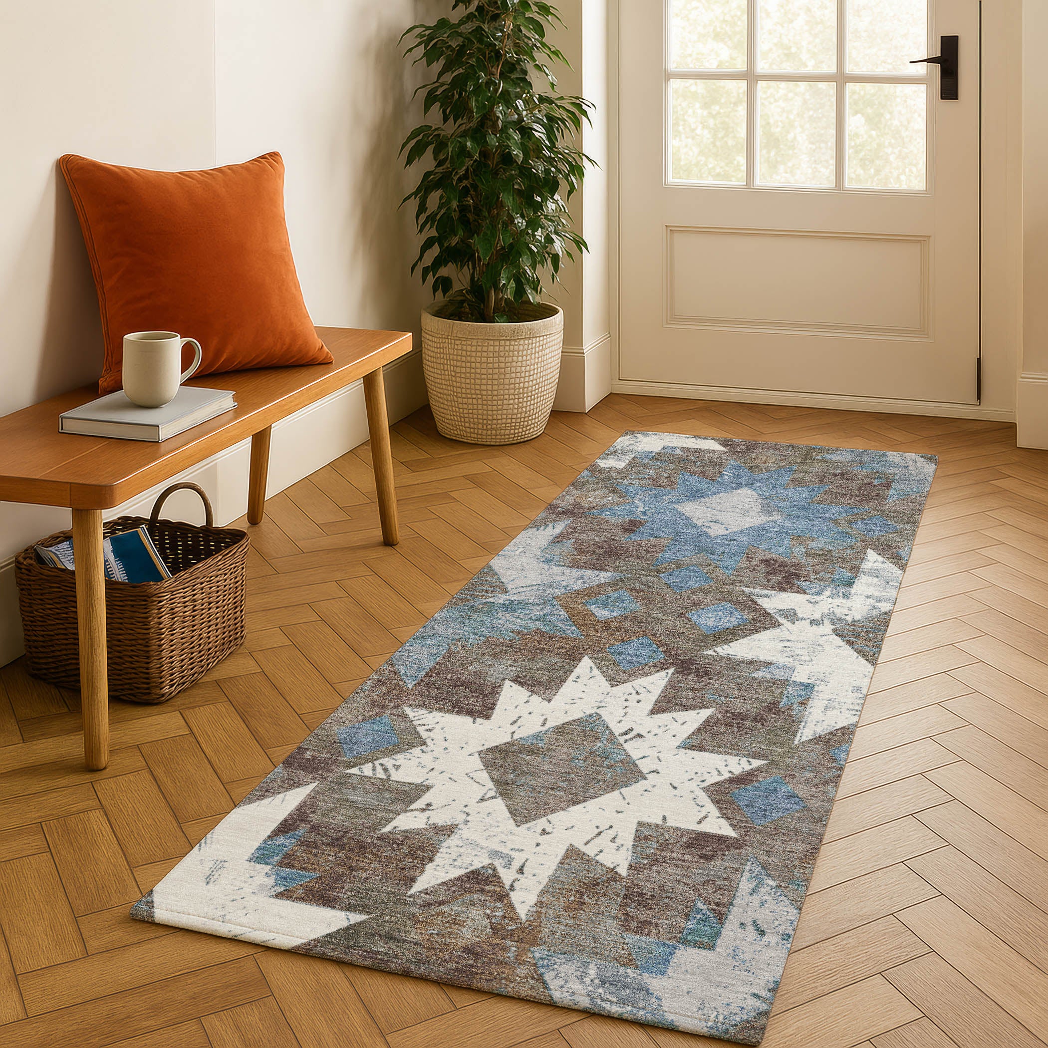 Valletta Machine Washable Transitional Brown Rug 2'3" x 7'6" #shape_Runner