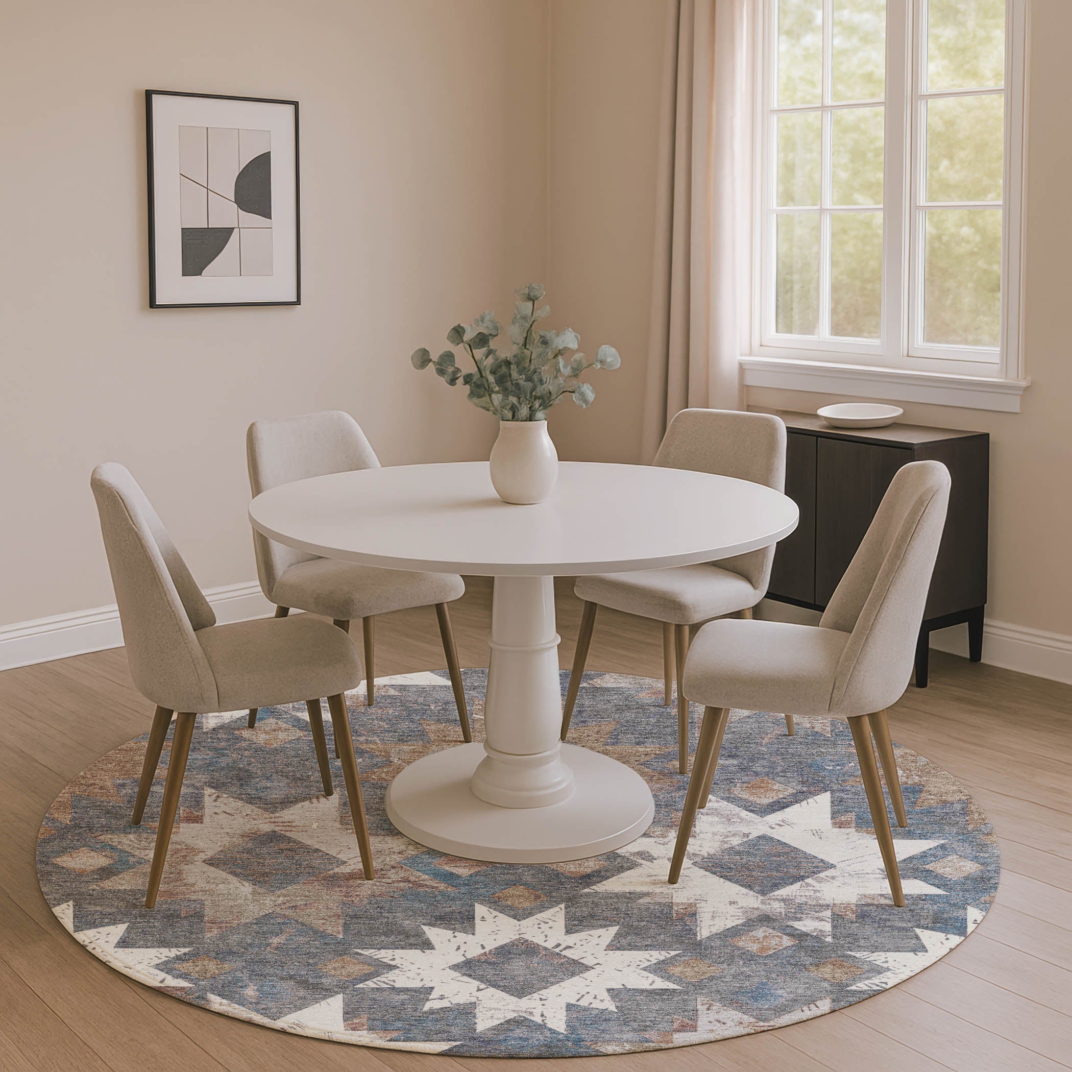 Valletta Machine Washable Transitional Gray Rug 8' x 8' #shape_Round