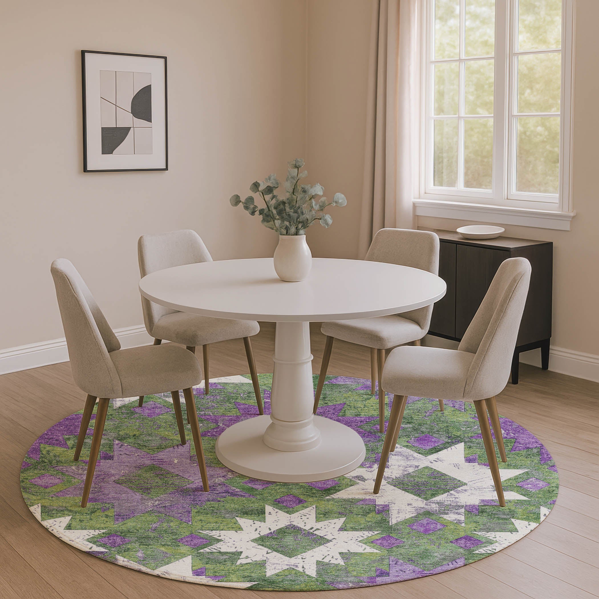 Valletta Machine Washable Transitional Green Rug 8' x 8' #shape_Round