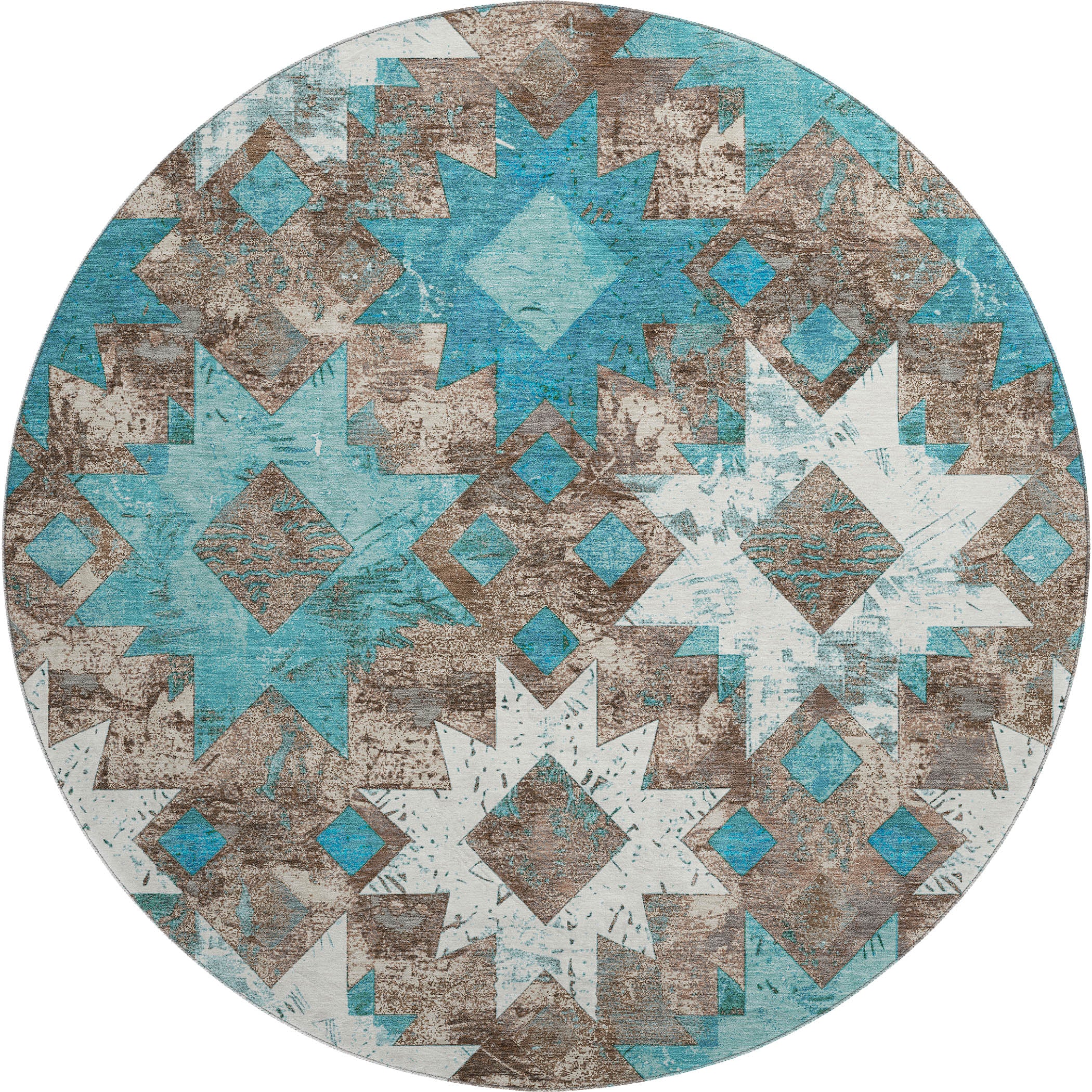 Valletta Machine Washable Transitional Teal Rug 8' x 8' #shape_Round