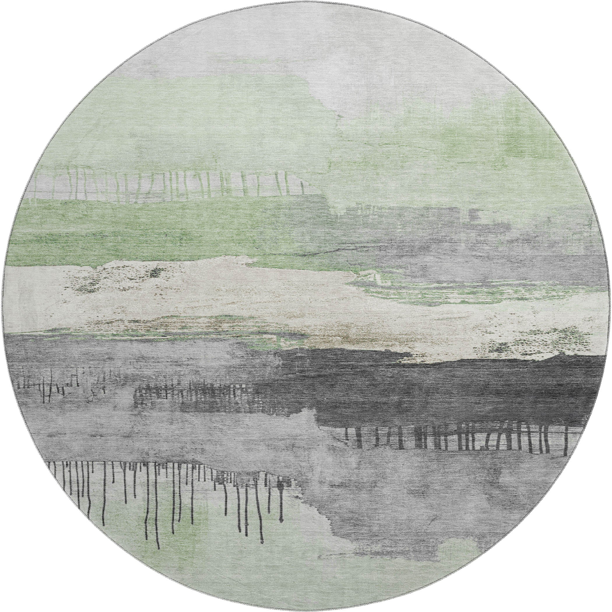 Salzburg Machine Washable Transitional Mint Green Rug 8' x 8' #shape_Round