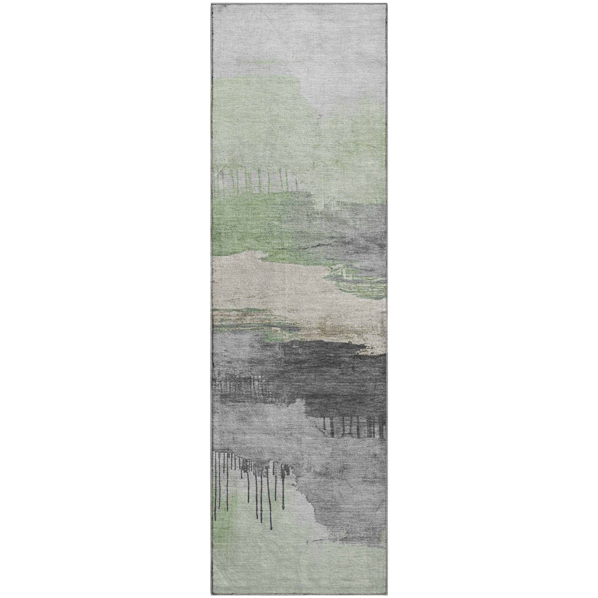 Salzburg Machine Washable Transitional Mint Green Rug 2'3" x 7'6" #shape_Runner