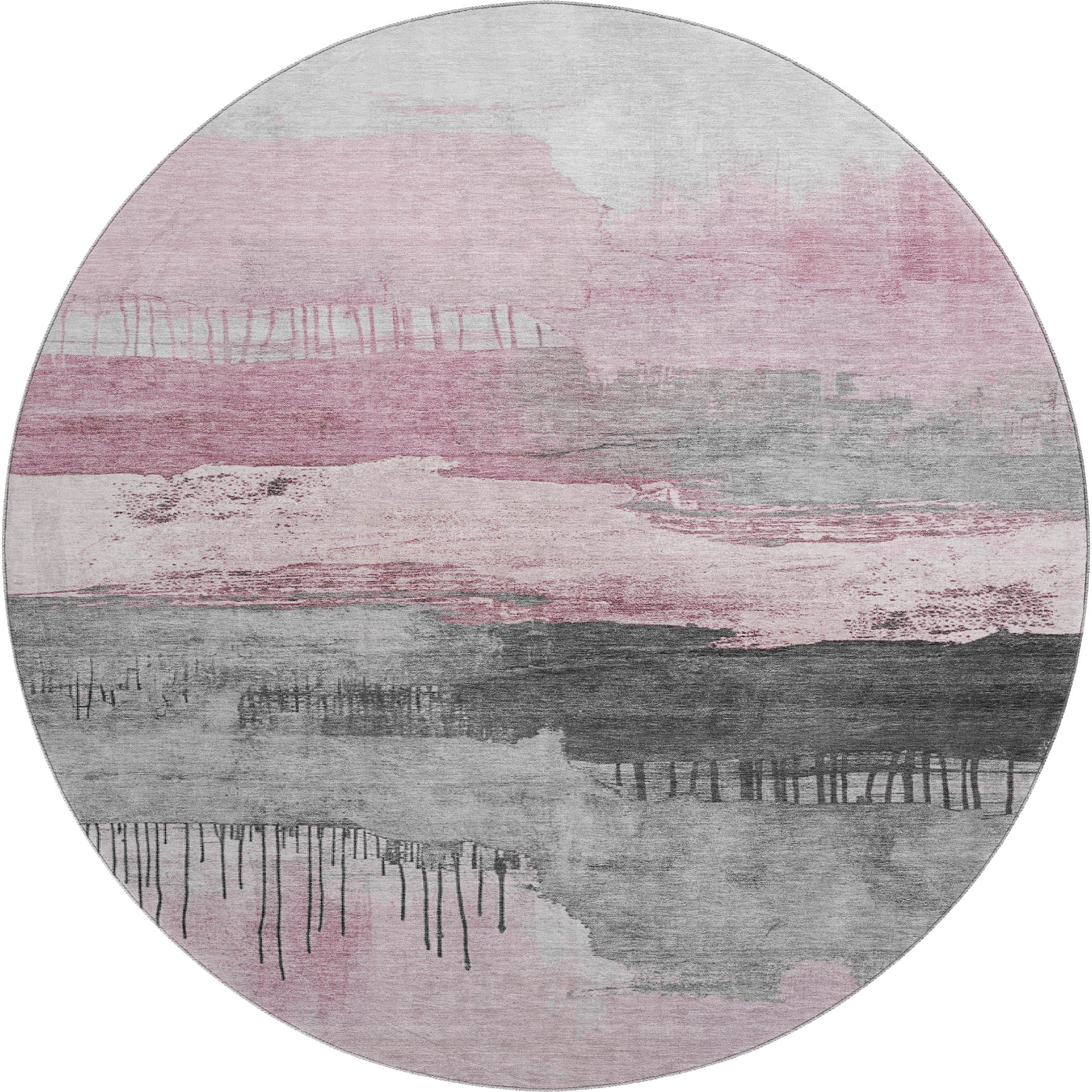 Salzburg Machine Washable Transitional Pink Rug 8' x 8' #shape_Round