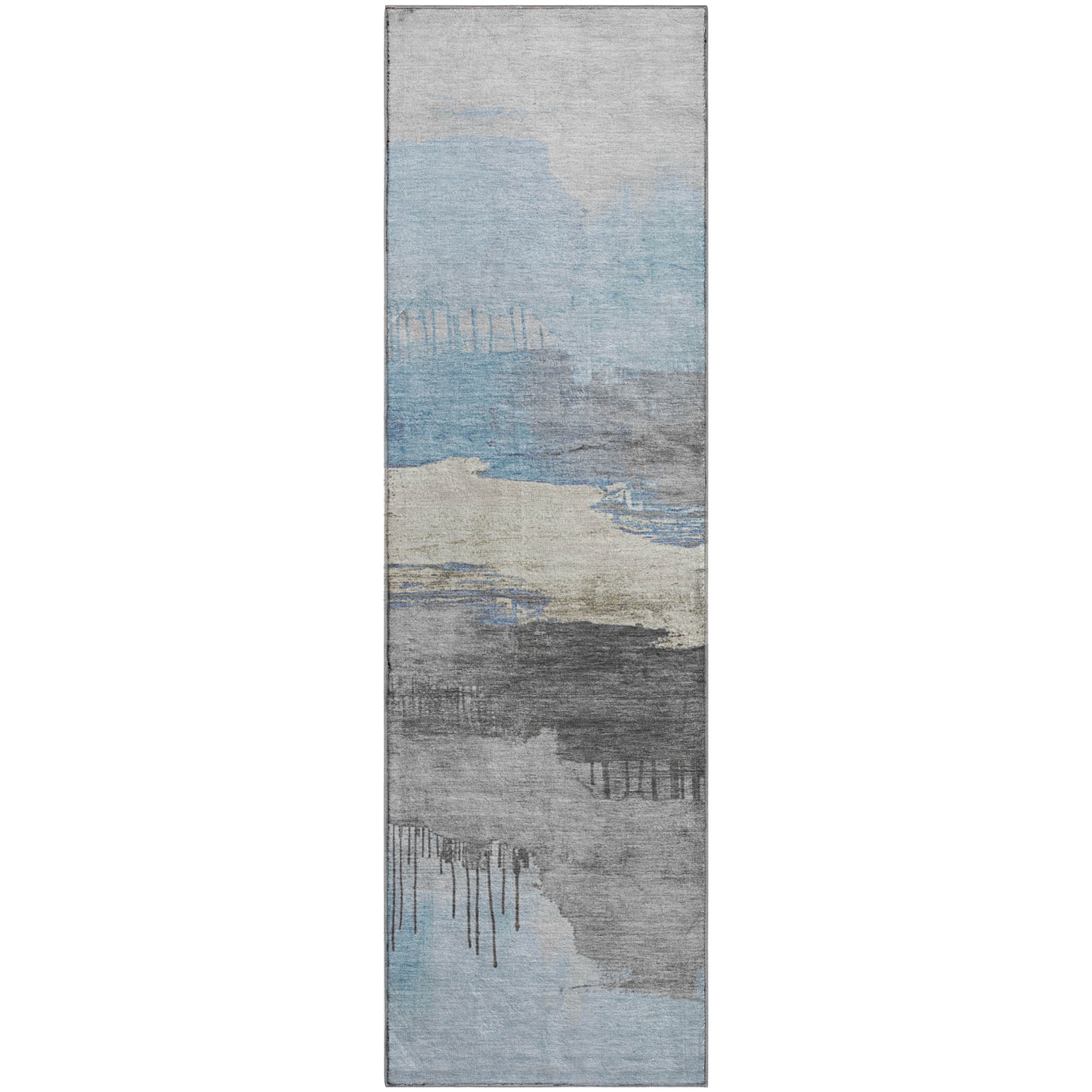 Salzburg Machine Washable Transitional Sky Blue Rug 2'3" x 7'6" #shape_Runner