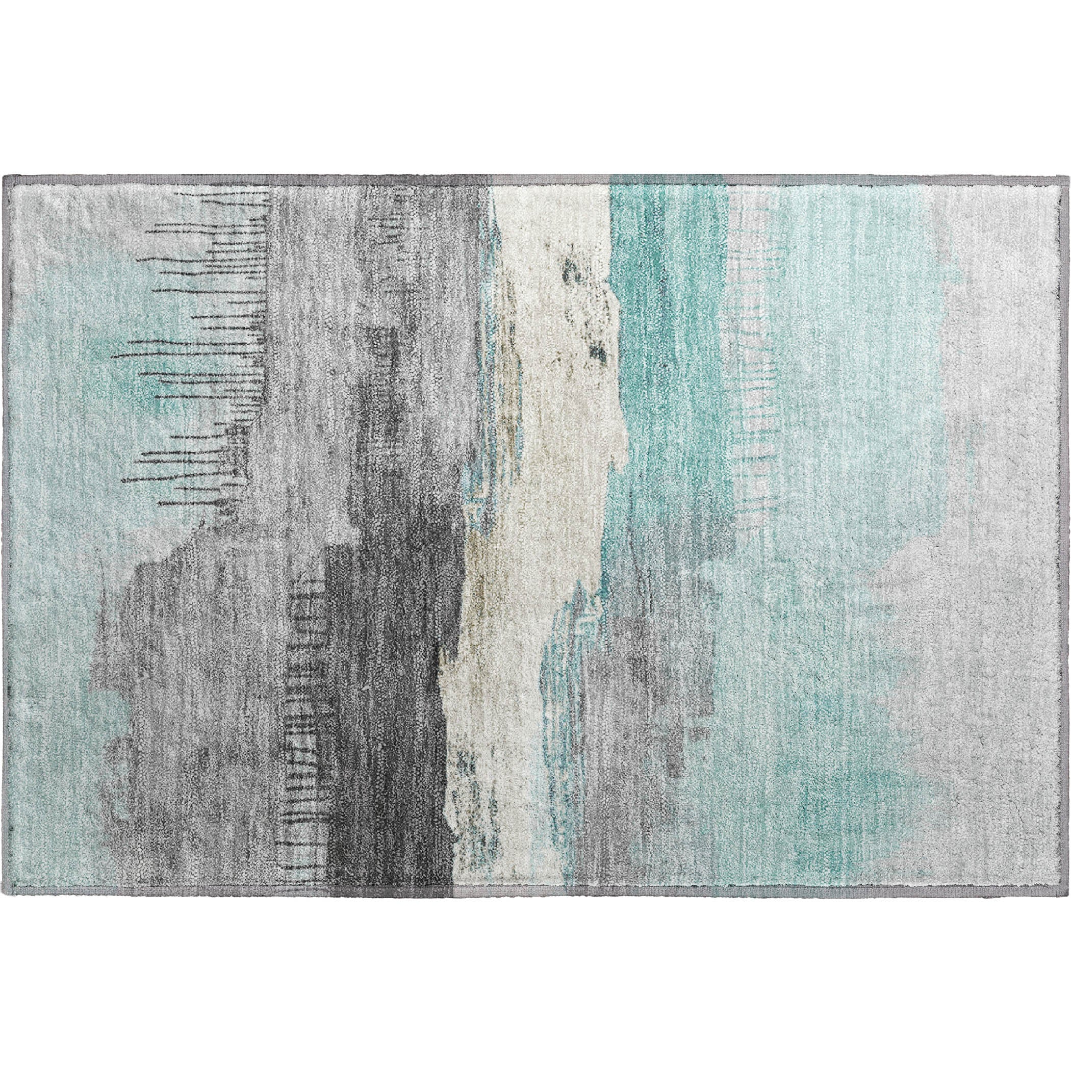 Salzburg Machine Washable Transitional Teal Rug 1'8" x 2'6" #shape_Rectangle