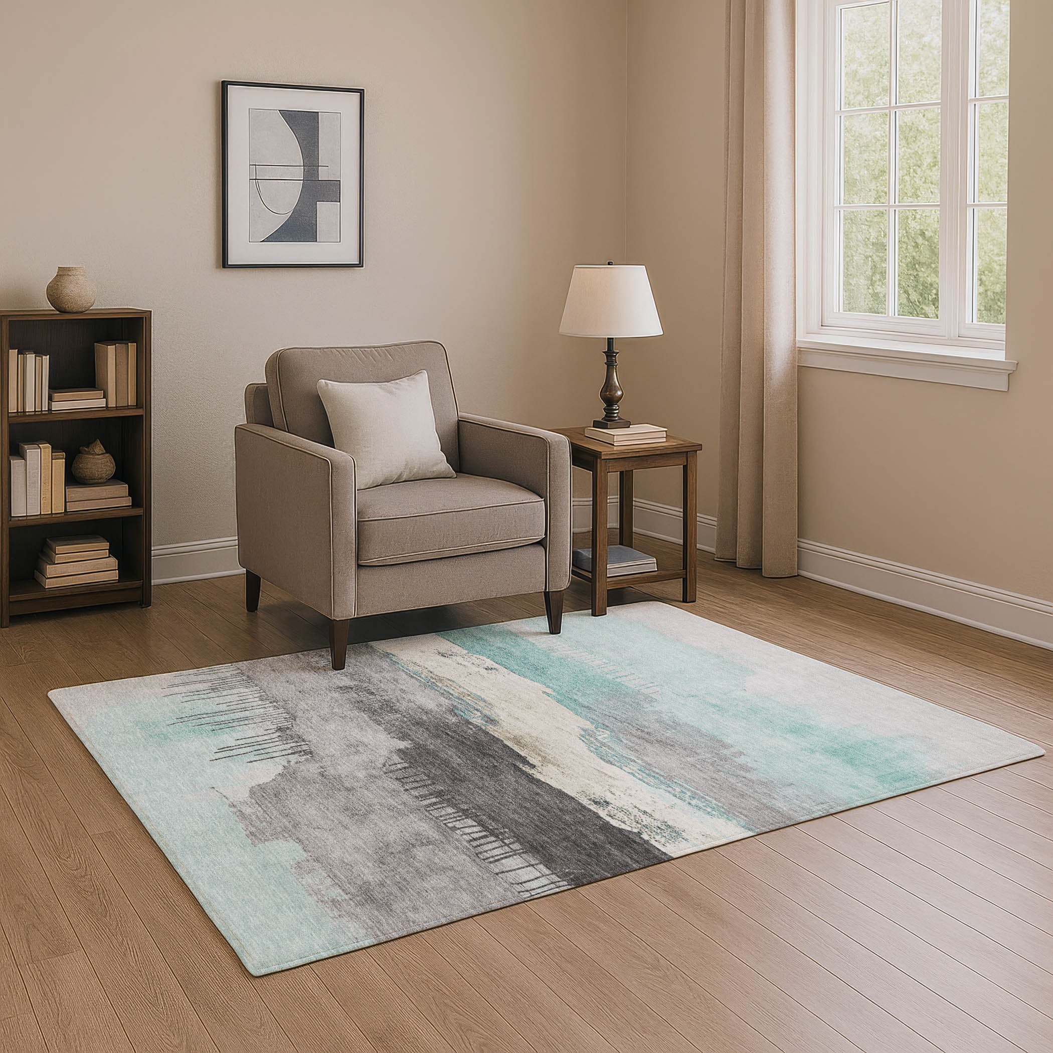 Salzburg Machine Washable Transitional Teal Rug 2'6" x 3'10" #shape_Rectangle