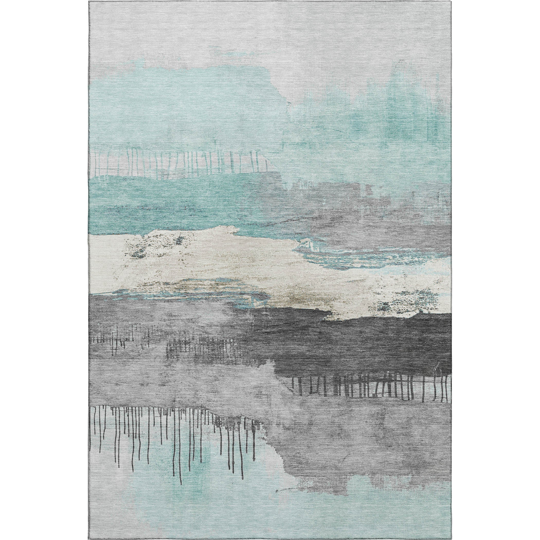 Salzburg Machine Washable Transitional Teal Rug 2'6" x 3'10" #shape_Rectangle