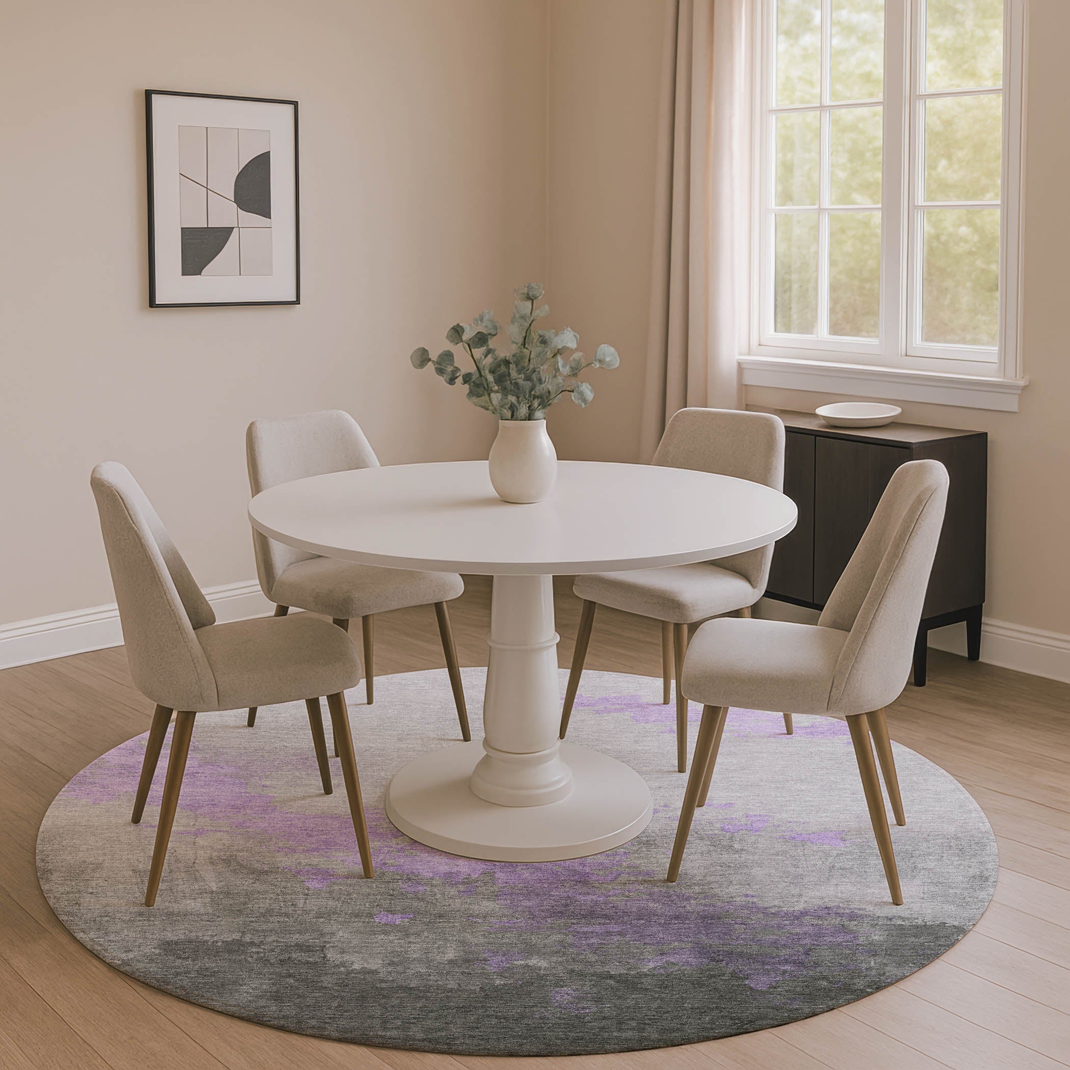 Cartagena Machine Washable Transitional Lavender Purple Rug 8' x 8' #shape_Round