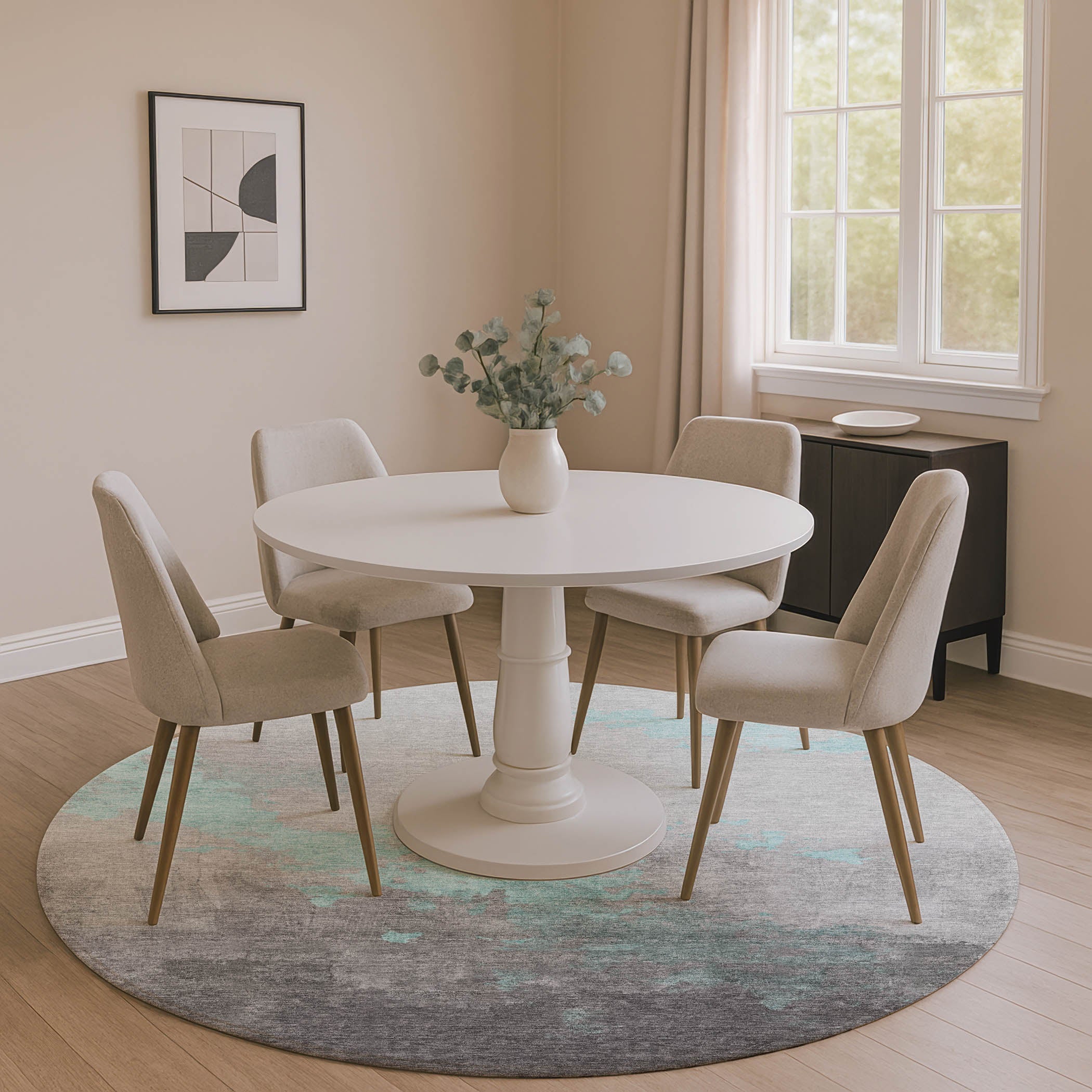 Cartagena Machine Washable Transitional Teal Rug 8' x 8' #shape_Round