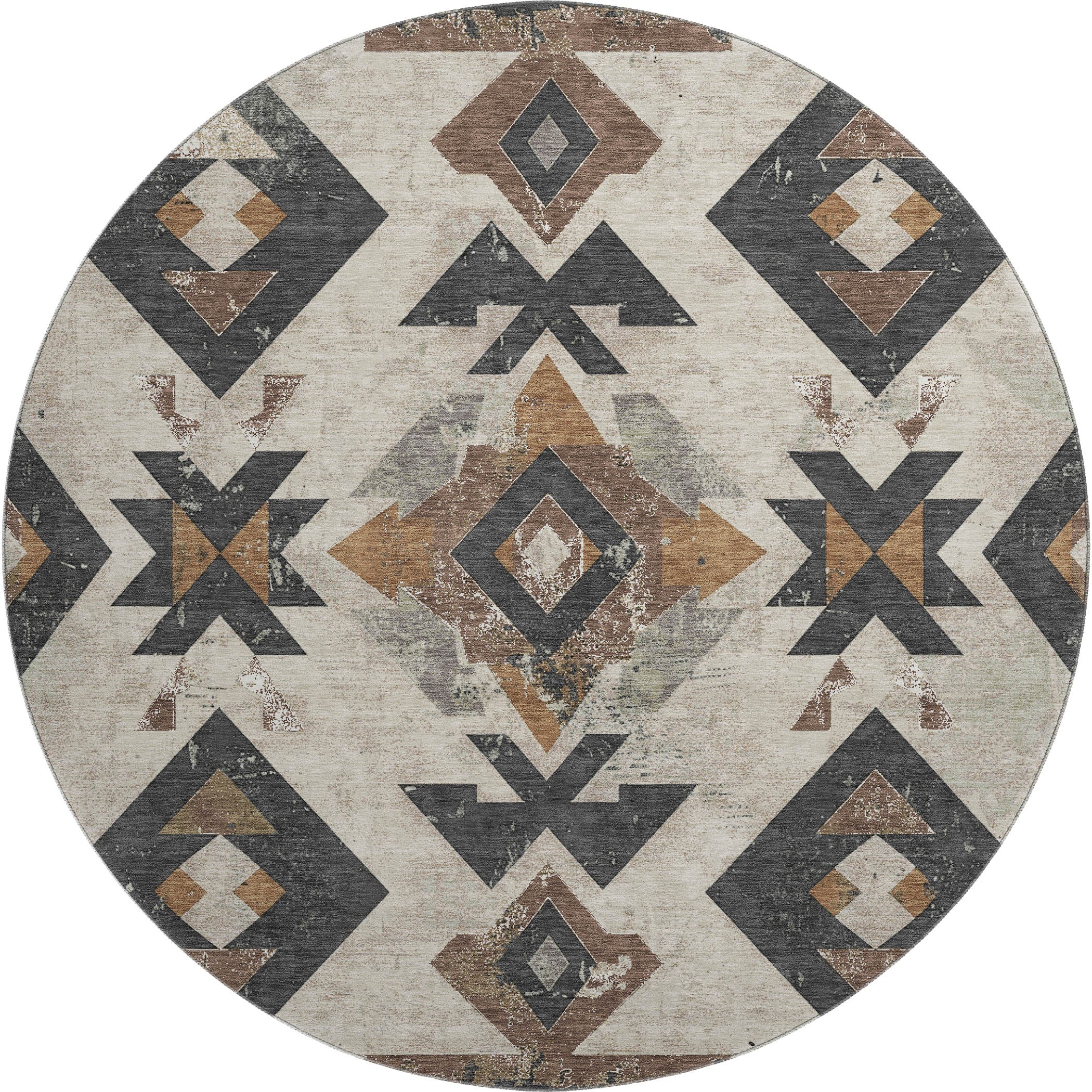 Mostar Machine Washable Transitional Beige Brown Rug 8' x 8' #shape_Round