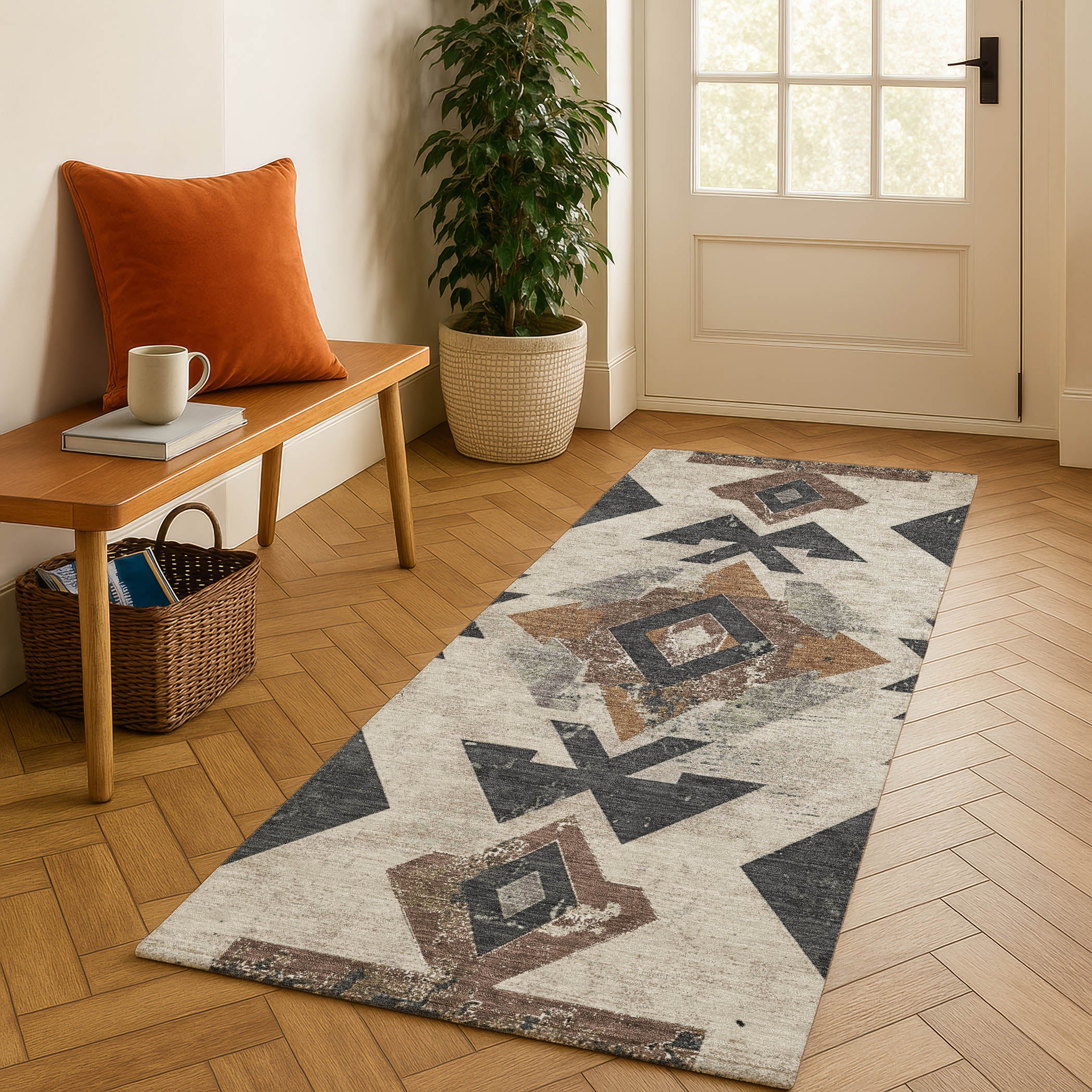 Mostar Machine Washable Transitional Beige Brown Rug 2'3" x 7'6" #shape_Runner