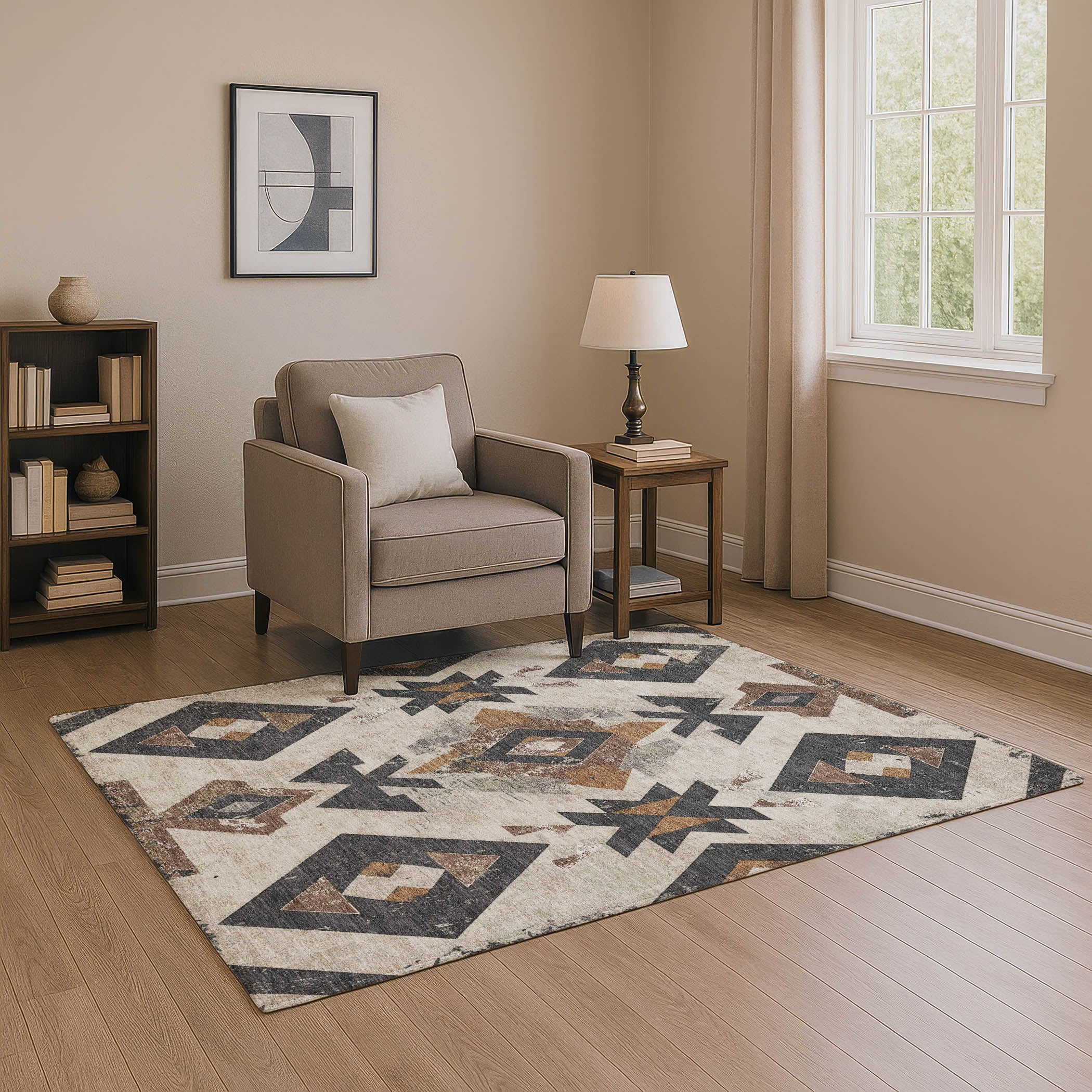 Mostar Machine Washable Transitional Beige Brown Rug 2'6" x 3'10" #shape_Rectangle
