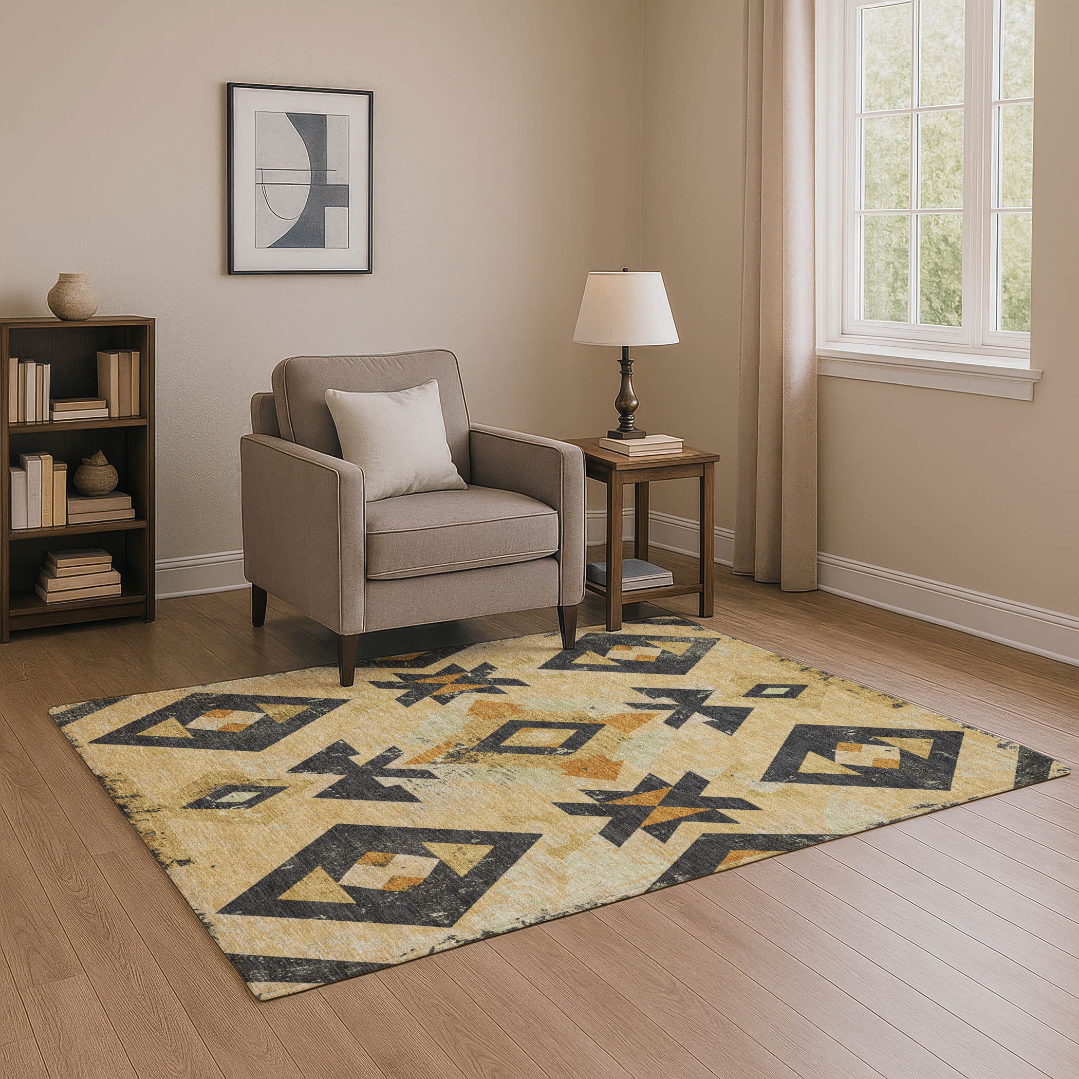Mostar Machine Washable Transitional Gold Rug 2'6" x 3'10" #shape_Rectangle