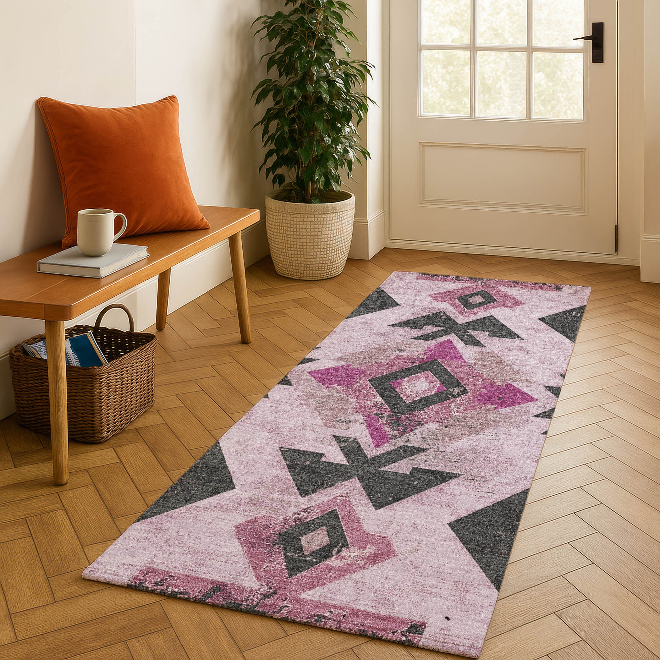Mostar Machine Washable Transitional Pink Rug 2'3" x 7'6" #shape_Runner