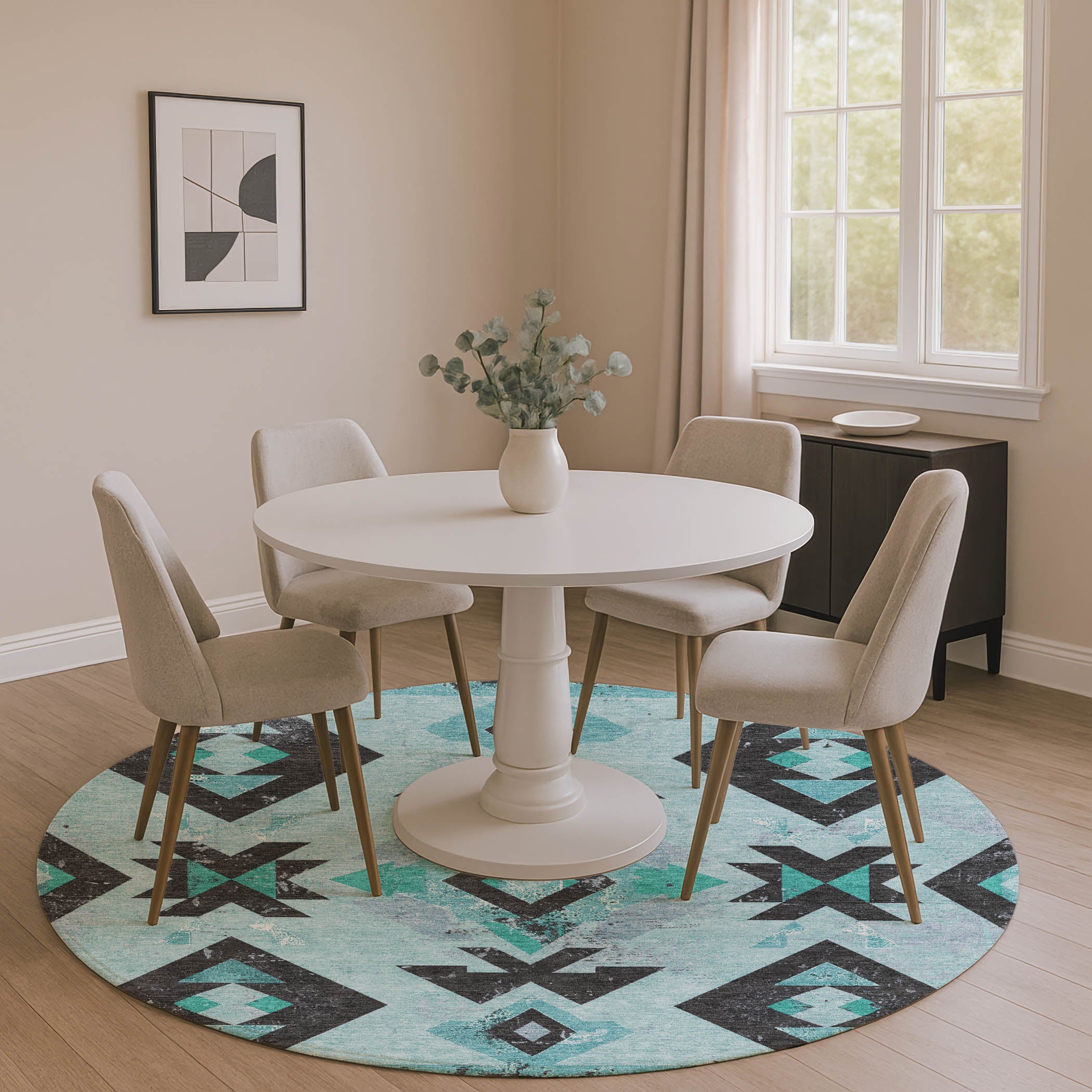 Mostar Machine Washable Transitional Teal Rug 8' x 8' #shape_Round
